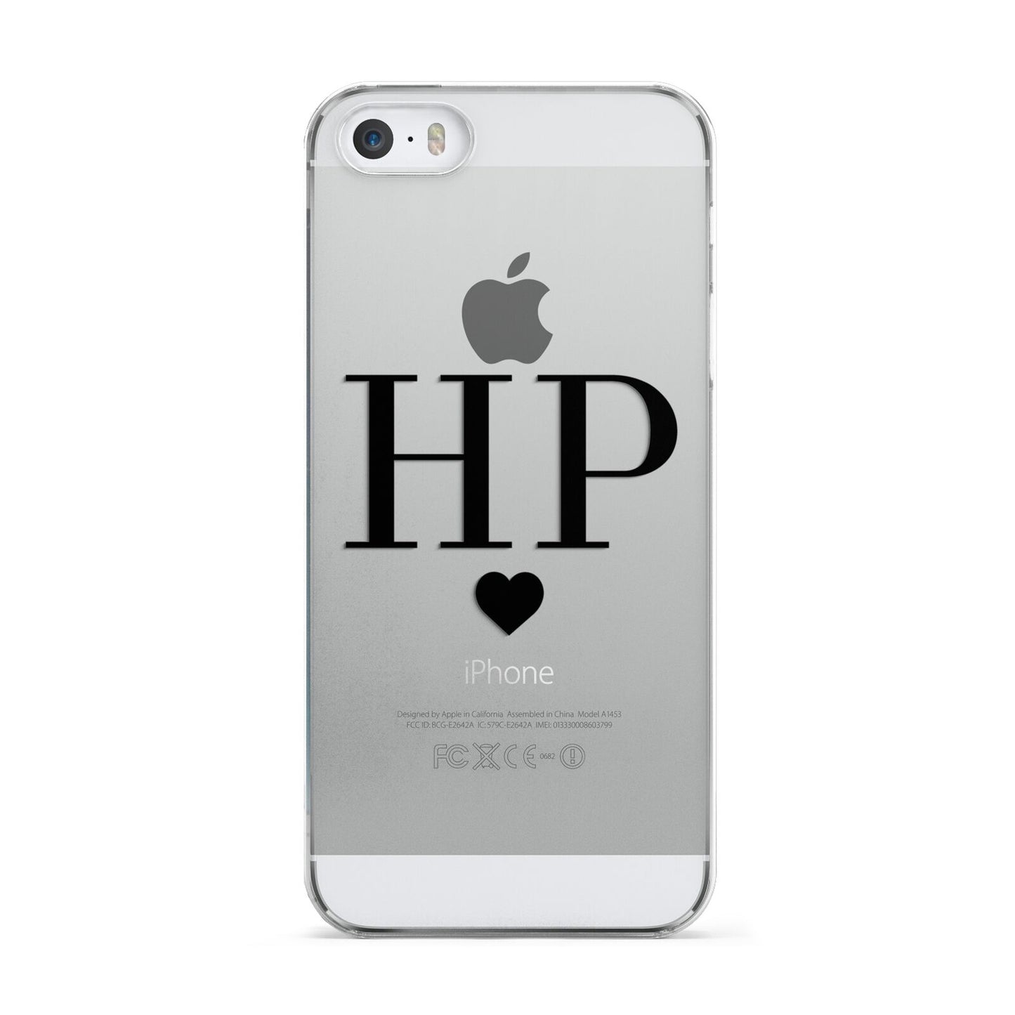 Personalised Black Initials Heart Clear Apple iPhone 5 Case