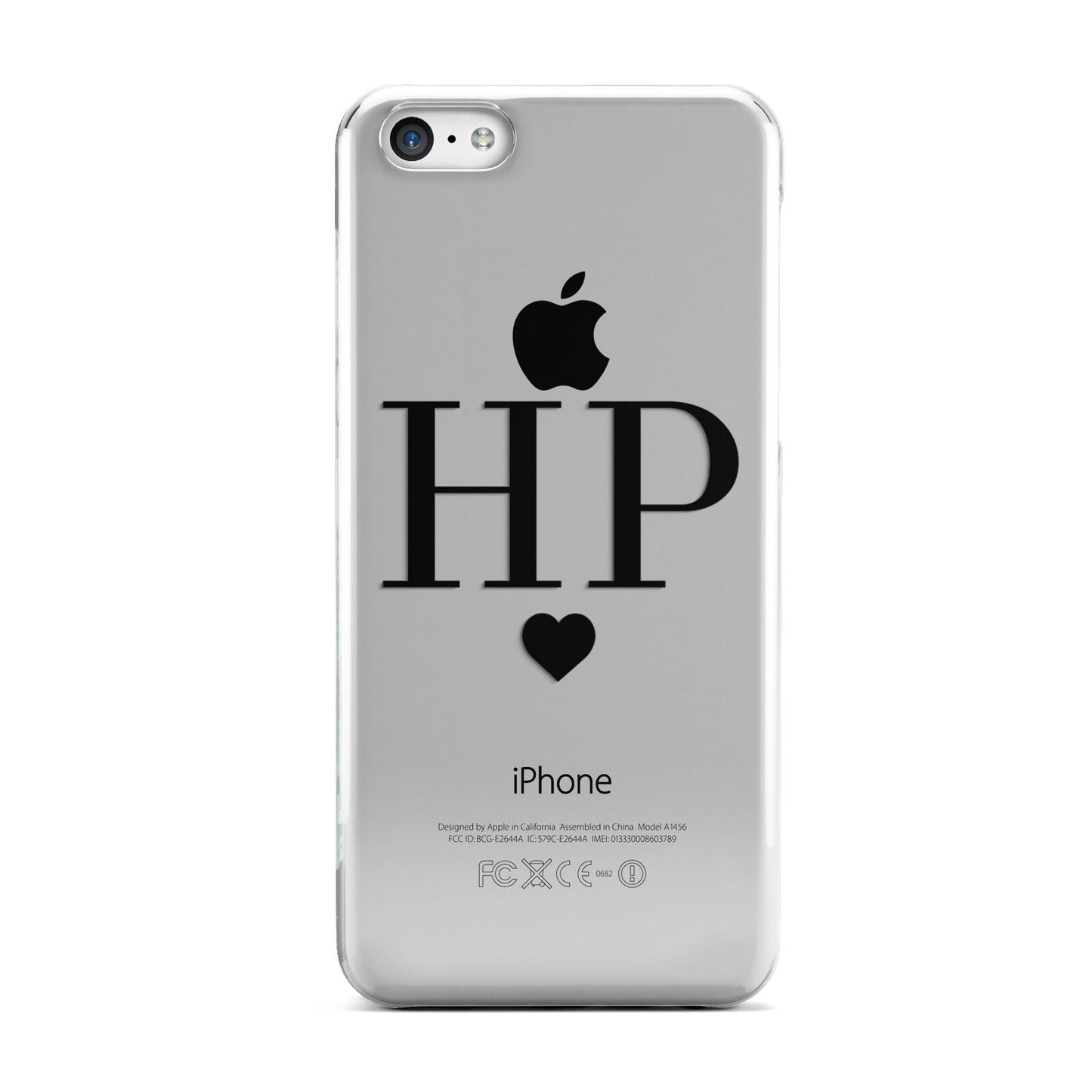 Personalised Black Initials Heart Clear Apple iPhone 5c Case