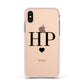 Personalised Black Initials Heart Clear Apple iPhone Xs Impact Case Pink Edge on Gold Phone