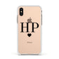 Personalised Black Initials Heart Clear Apple iPhone Xs Impact Case White Edge on Gold Phone