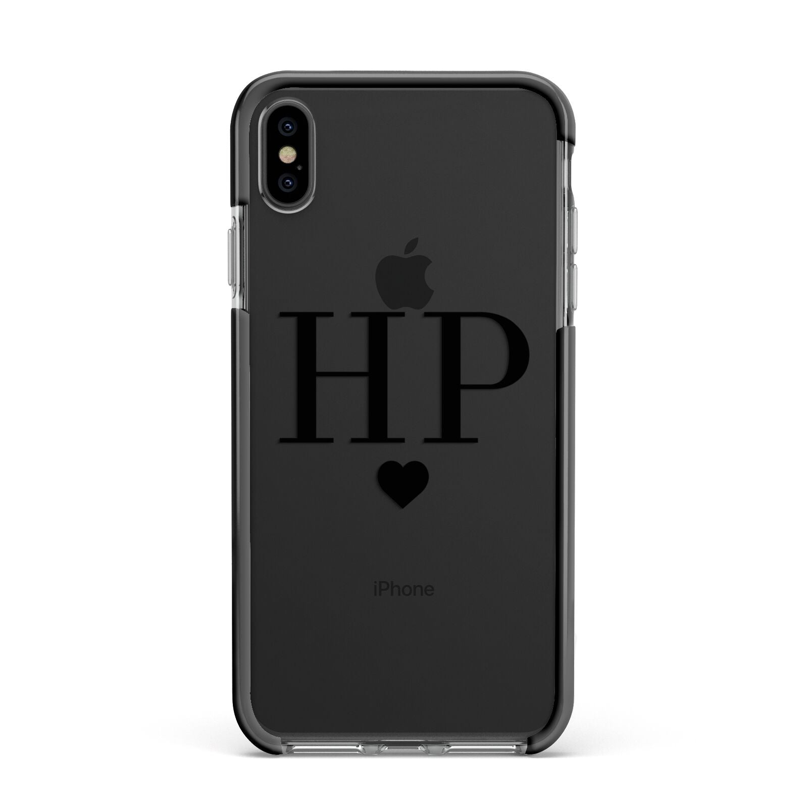 Personalised Black Initials Heart Clear Apple iPhone Xs Max Impact Case Black Edge on Black Phone
