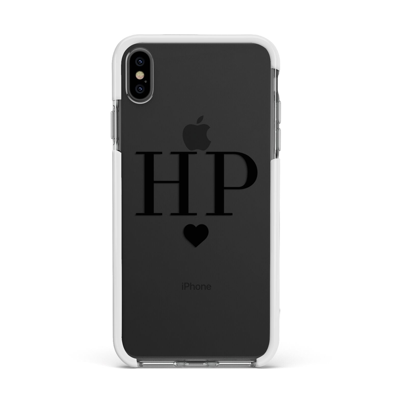 Personalised Black Initials Heart Clear Apple iPhone Xs Max Impact Case White Edge on Black Phone