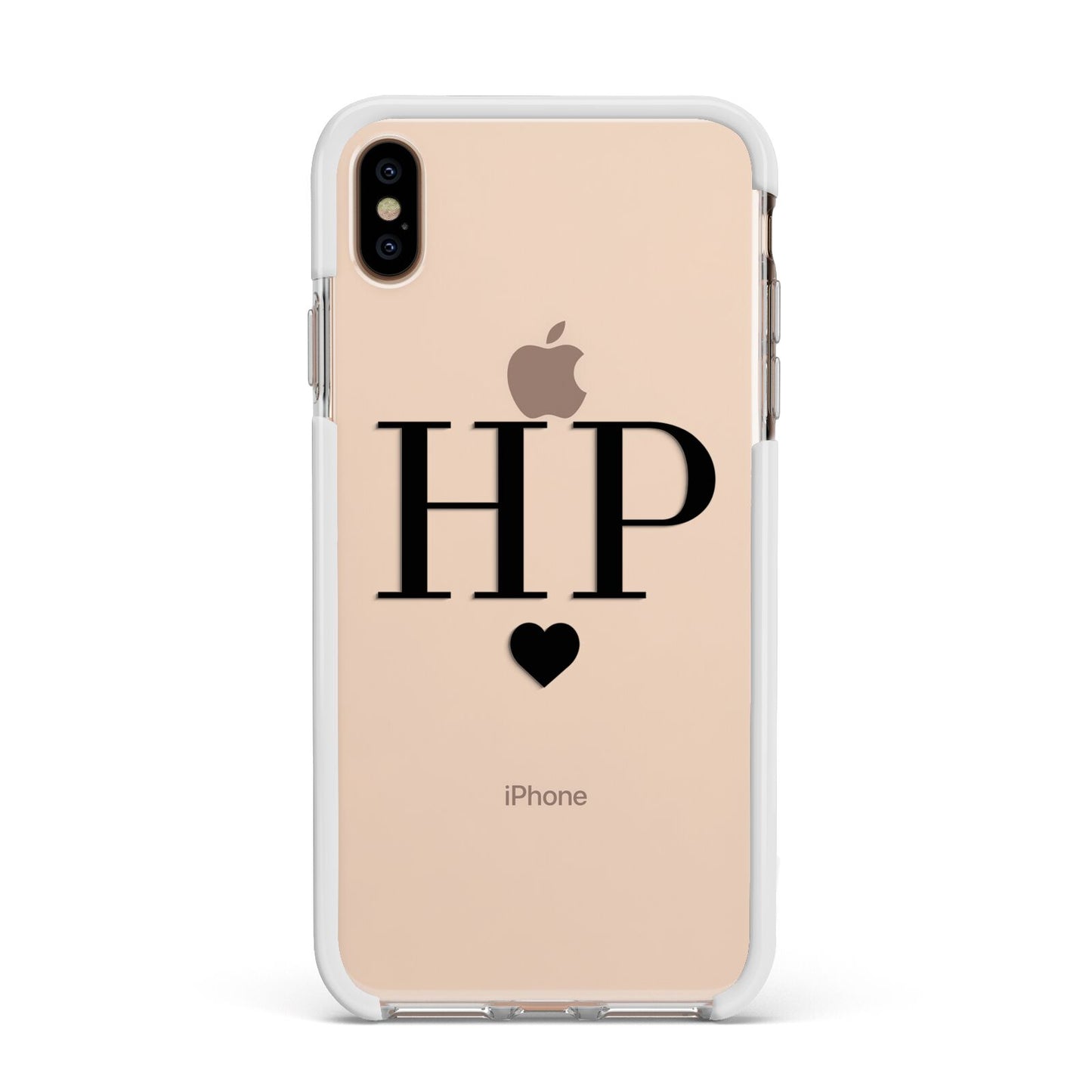 Personalised Black Initials Heart Clear Apple iPhone Xs Max Impact Case White Edge on Gold Phone