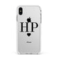 Personalised Black Initials Heart Clear Apple iPhone Xs Max Impact Case White Edge on Silver Phone