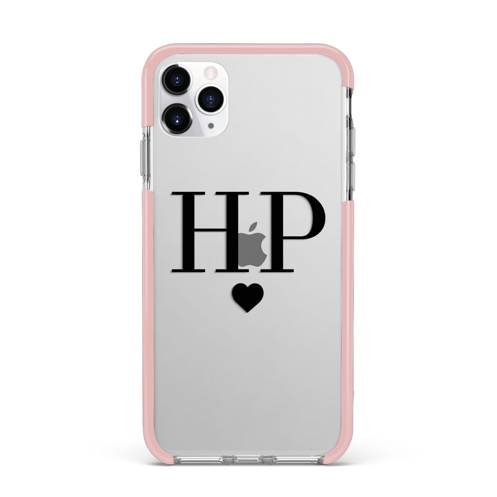 Personalised Black Initials Heart Clear iPhone 11 Pro Max Impact Pink Edge Case