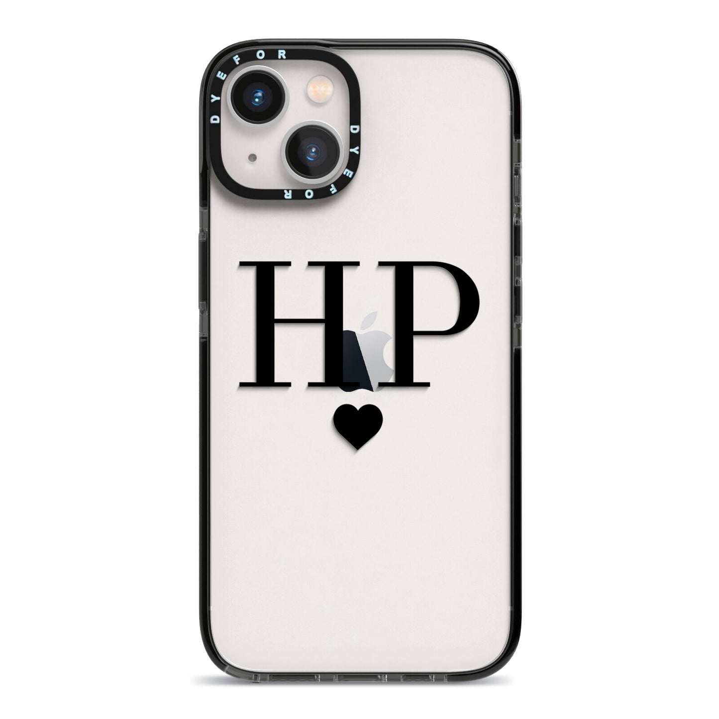 Personalised Black Initials Heart Clear iPhone 13 Black Impact Case on Silver phone