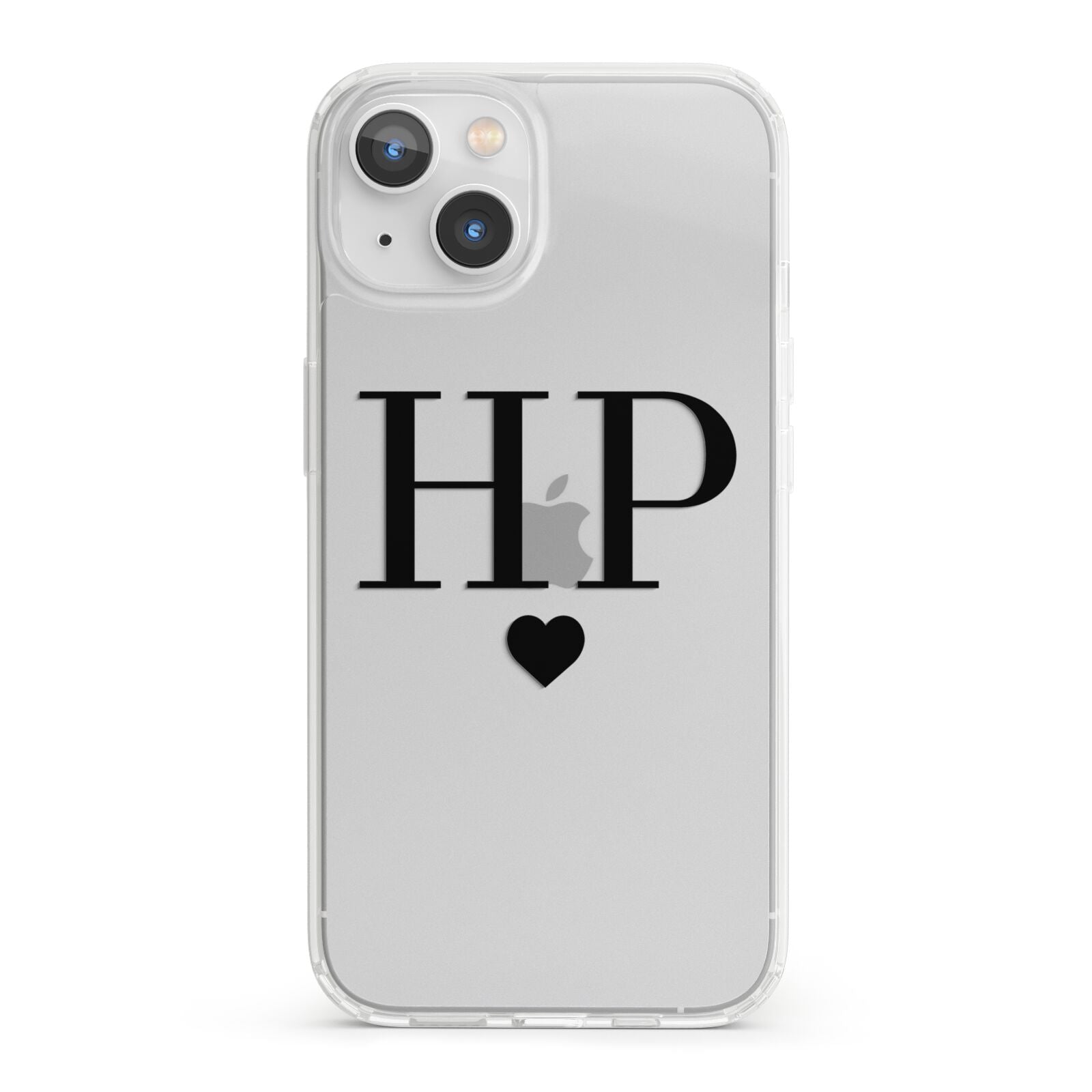 Personalised Black Initials Heart Clear iPhone 13 Clear Bumper Case
