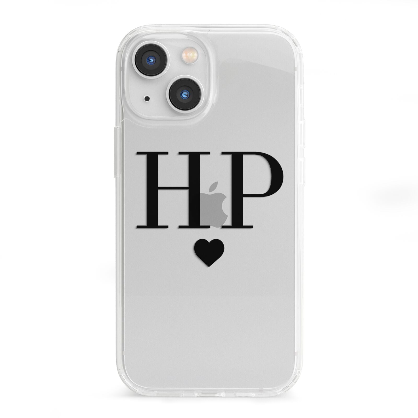 Personalised Black Initials Heart Clear iPhone 13 Mini Clear Bumper Case