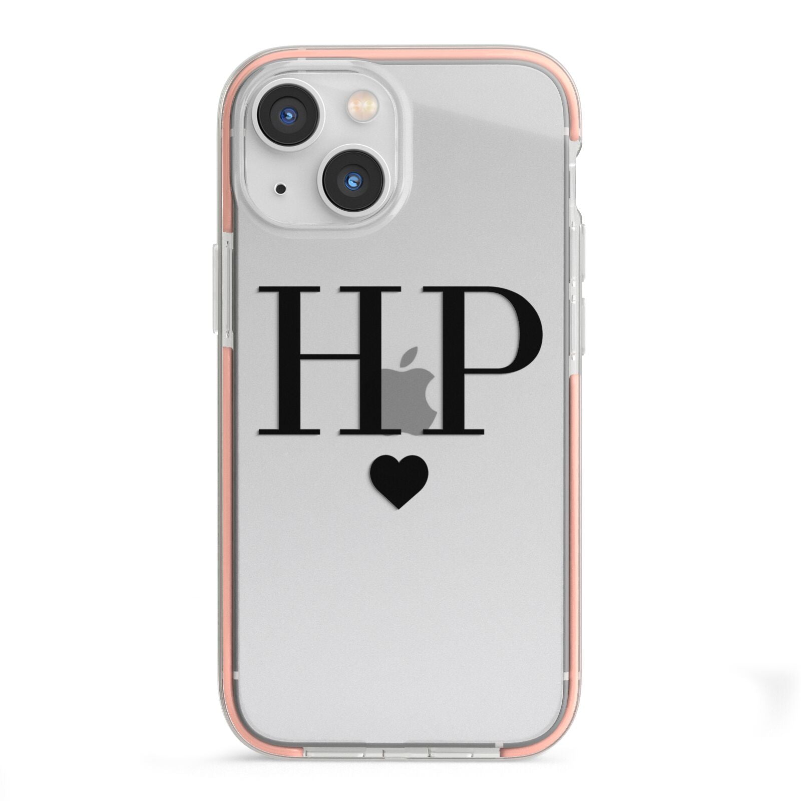 Personalised Black Initials Heart Clear iPhone 13 Mini TPU Impact Case with Pink Edges