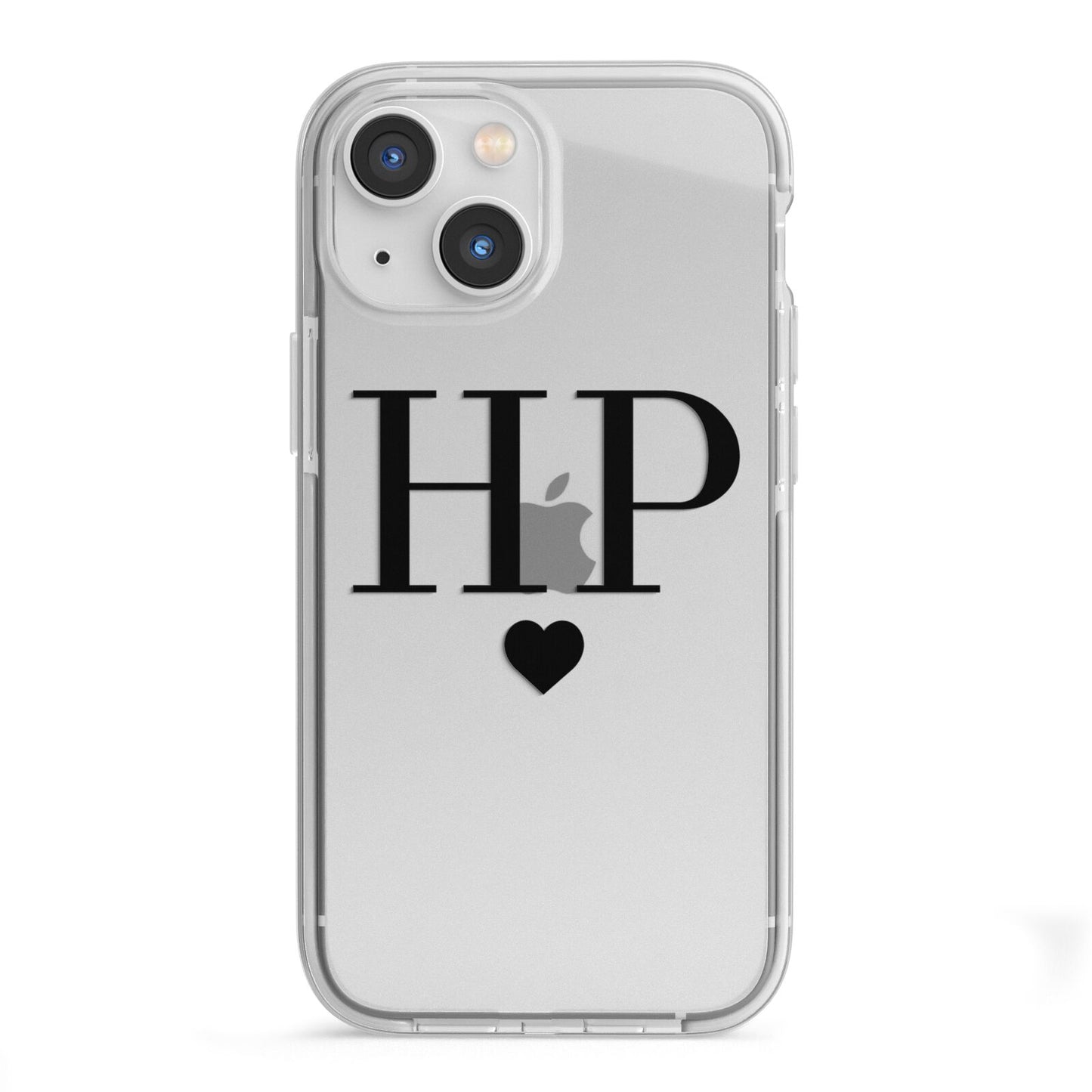 Personalised Black Initials Heart Clear iPhone 13 Mini TPU Impact Case with White Edges