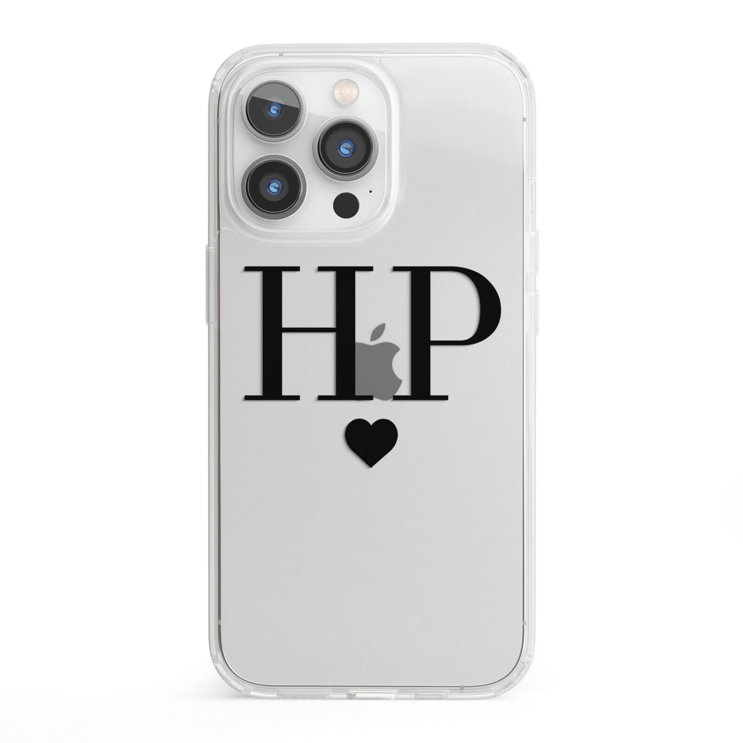 Personalised Black Initials Heart Clear iPhone 13 Pro Clear Bumper Case