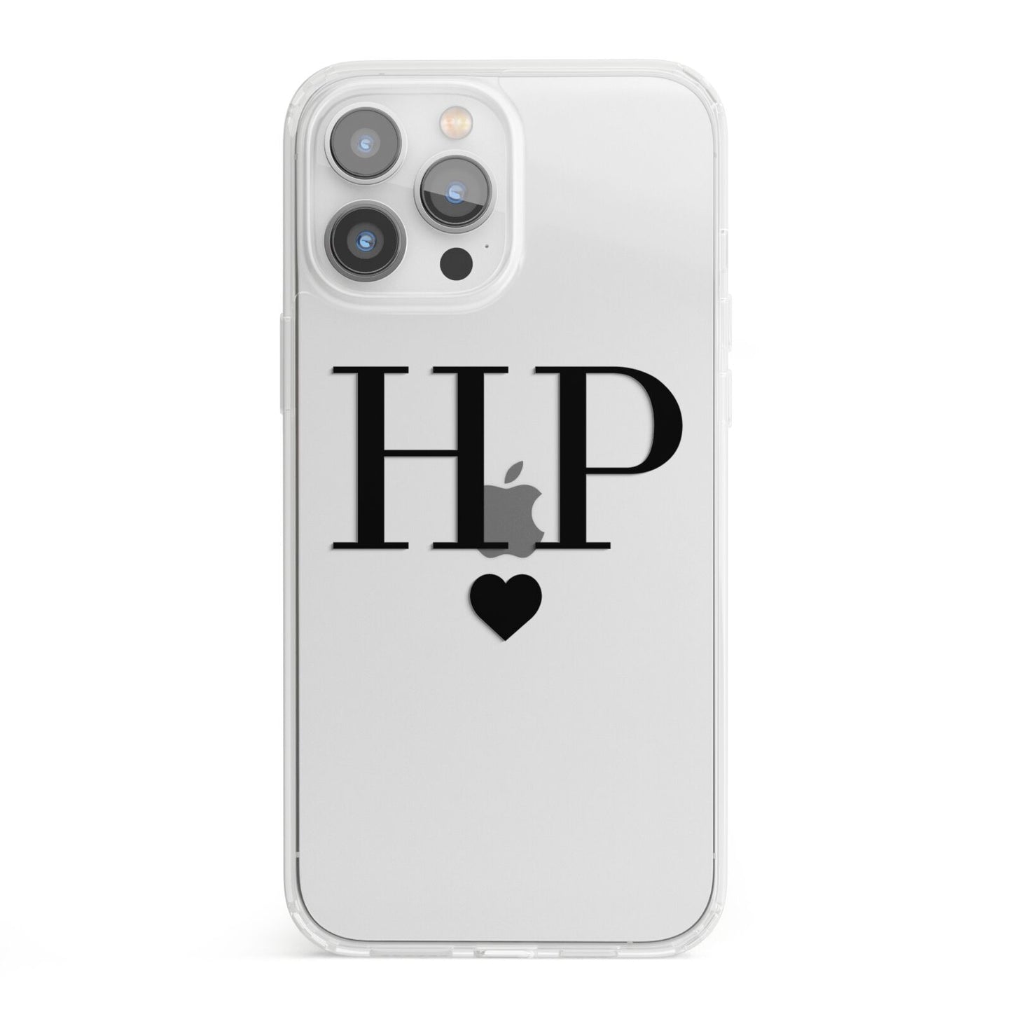 Personalised Black Initials Heart Clear iPhone 13 Pro Max Clear Bumper Case