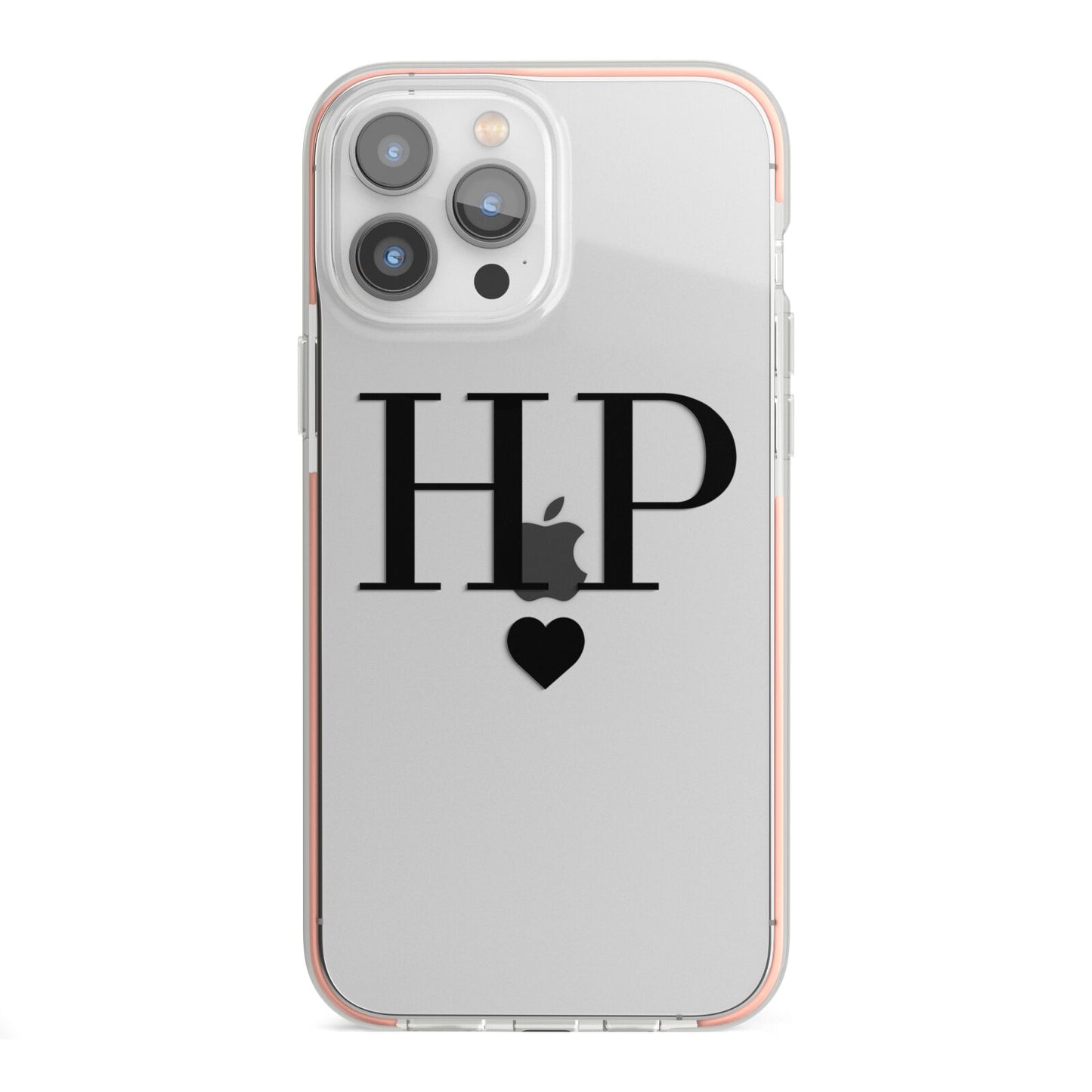 Personalised Black Initials Heart Clear iPhone 13 Pro Max TPU Impact Case with Pink Edges