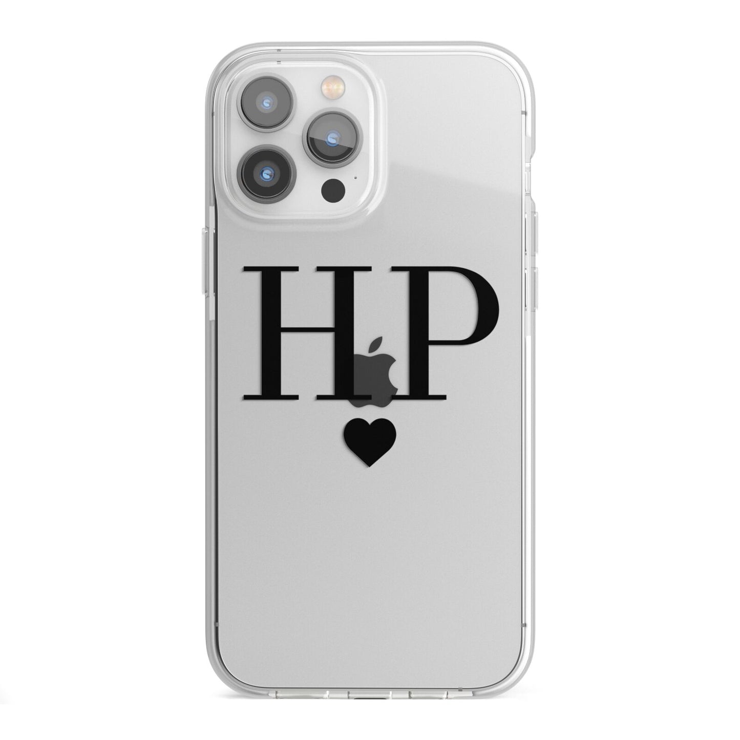 Personalised Black Initials Heart Clear iPhone 13 Pro Max TPU Impact Case with White Edges