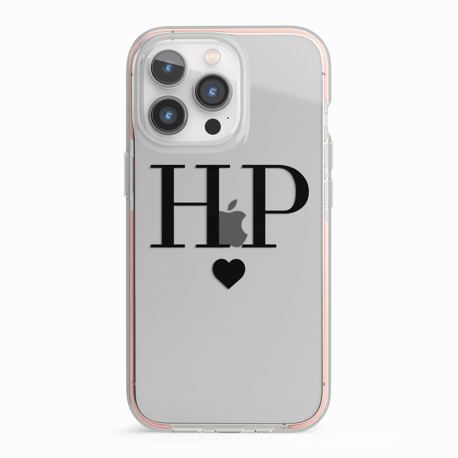 Personalised Black Initials Heart Clear iPhone 13 Pro TPU Impact Case with Pink Edges
