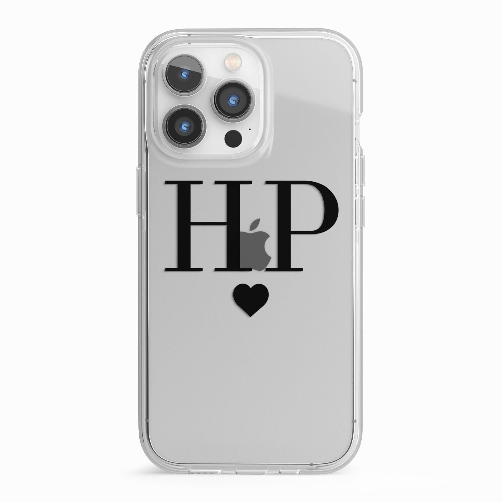 Personalised Black Initials Heart Clear iPhone 13 Pro TPU Impact Case with White Edges