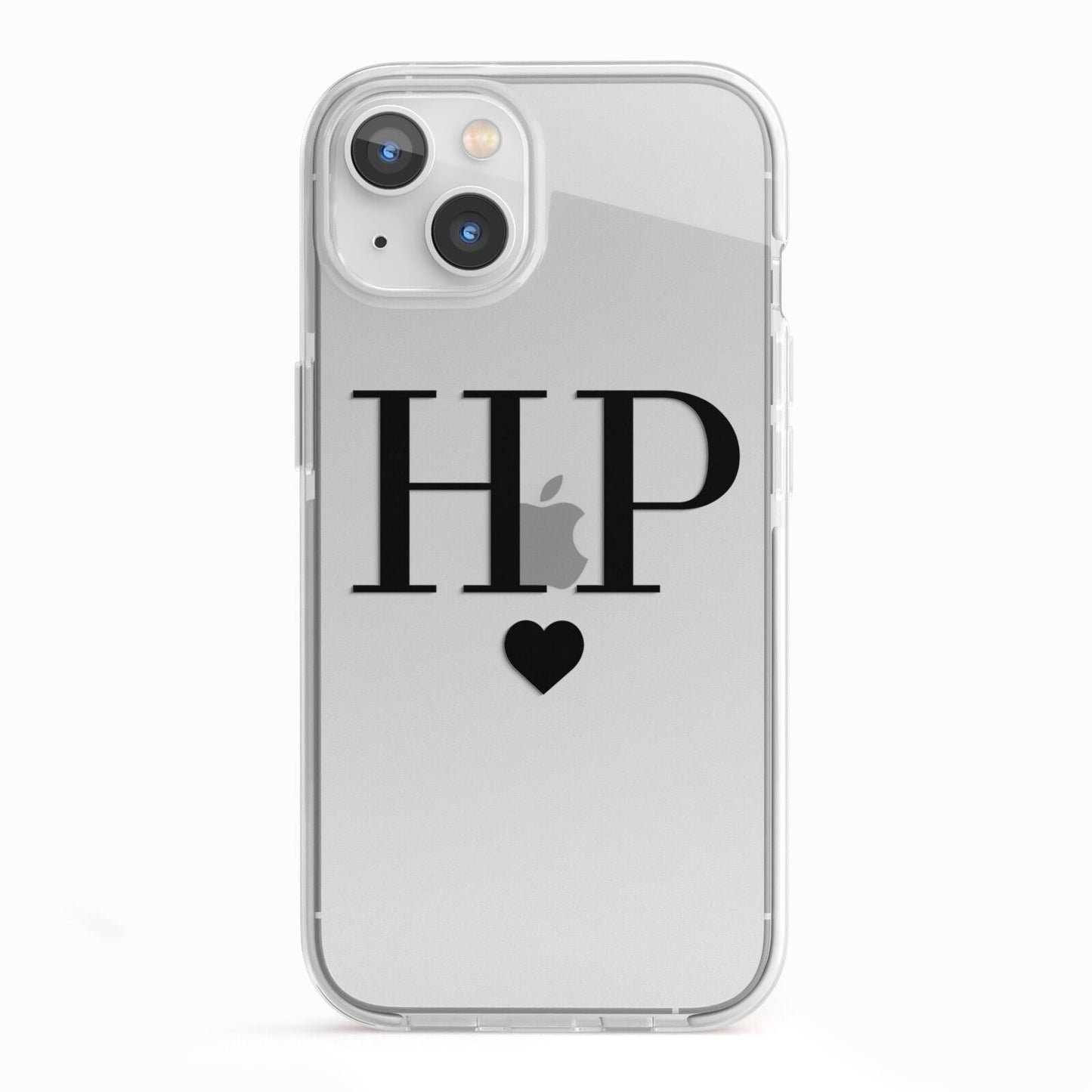 Personalised Black Initials Heart Clear iPhone 13 TPU Impact Case with White Edges