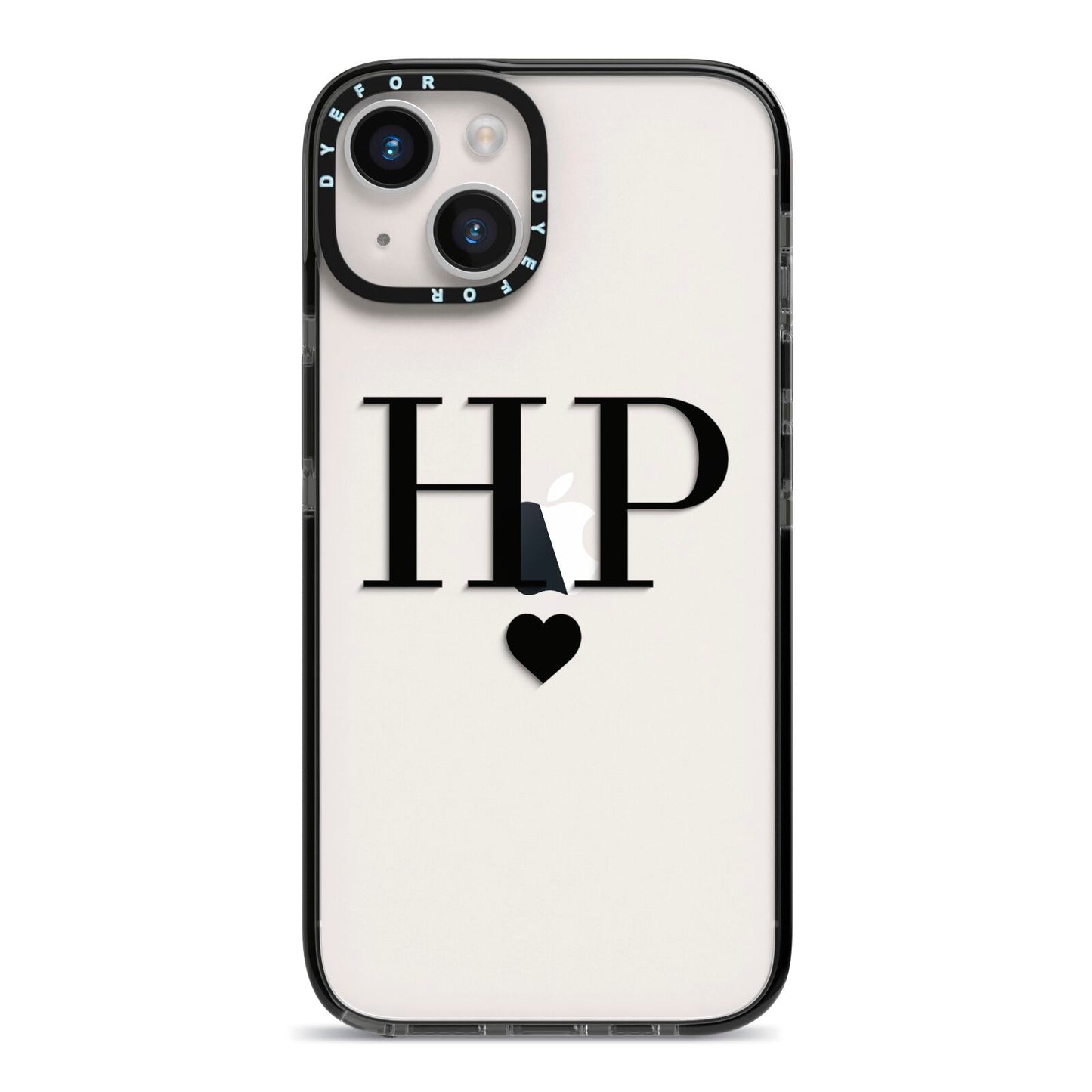 Personalised Black Initials Heart Clear iPhone 14 Black Impact Case on Silver phone