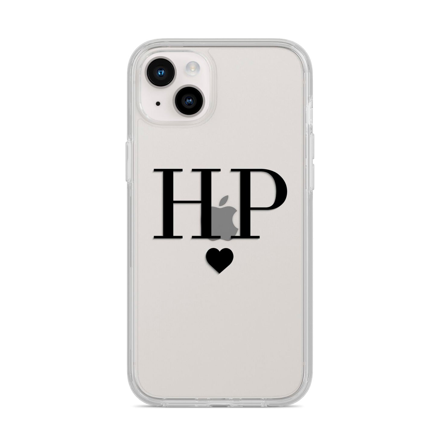 Personalised Black Initials Heart Clear iPhone 14 Plus Clear Tough Case Starlight