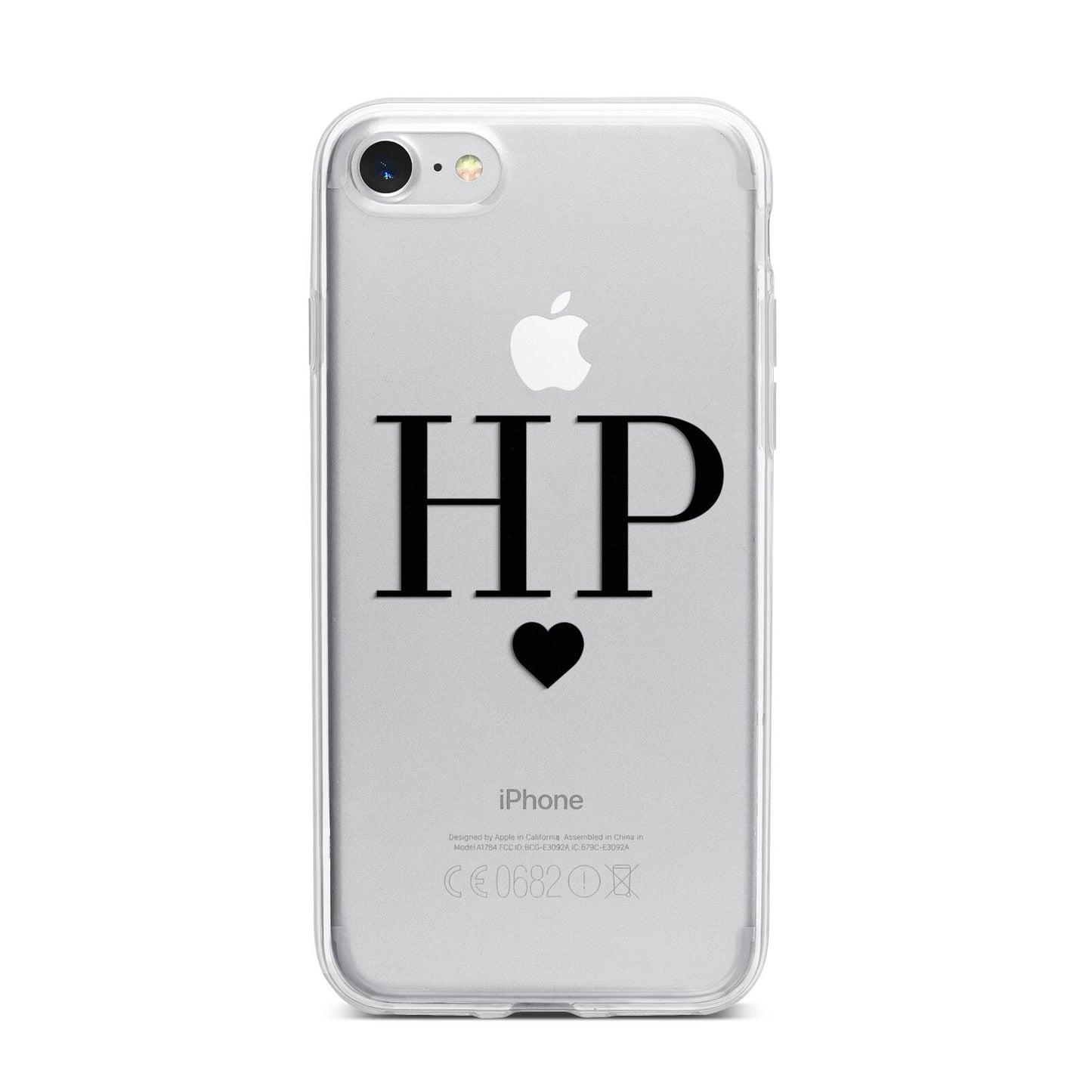 Personalised Black Initials Heart Clear iPhone 7 Bumper Case on Silver iPhone