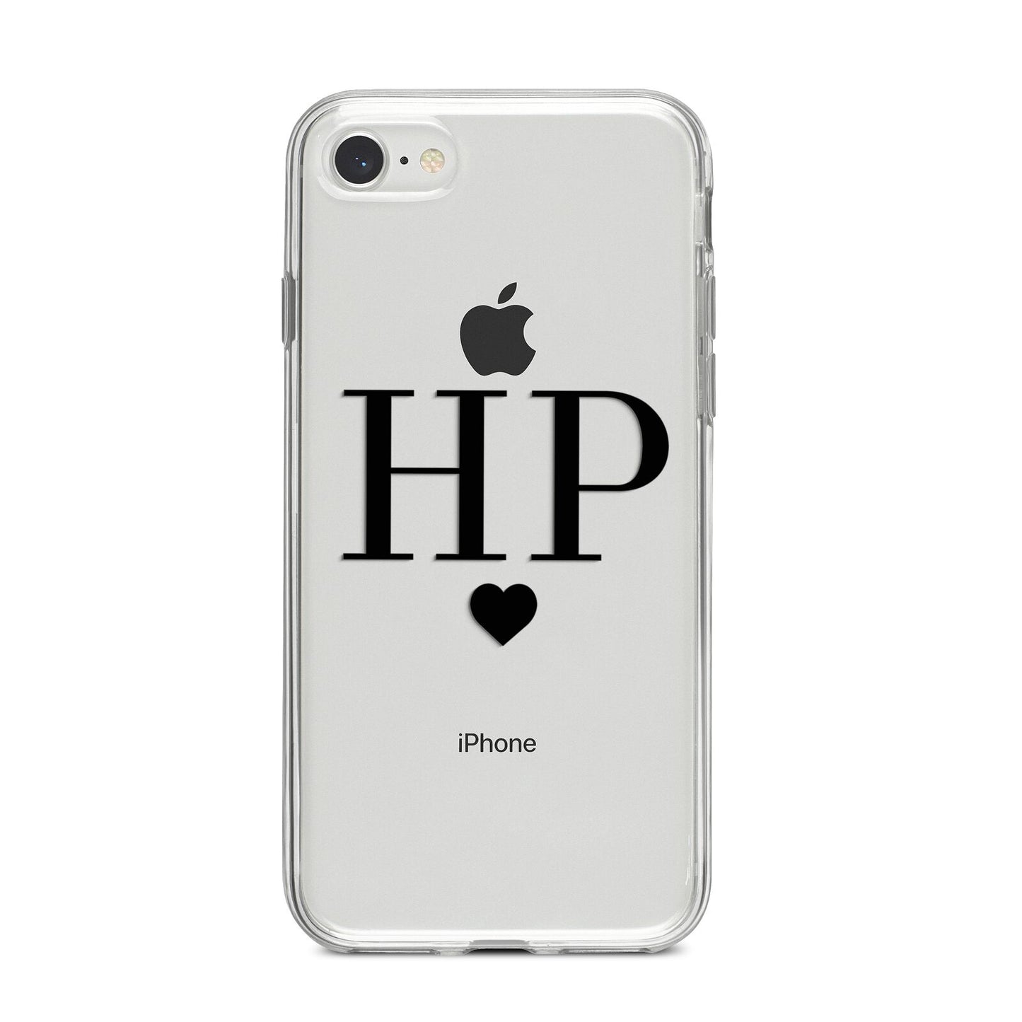 Personalised Black Initials Heart Clear iPhone 8 Bumper Case on Silver iPhone