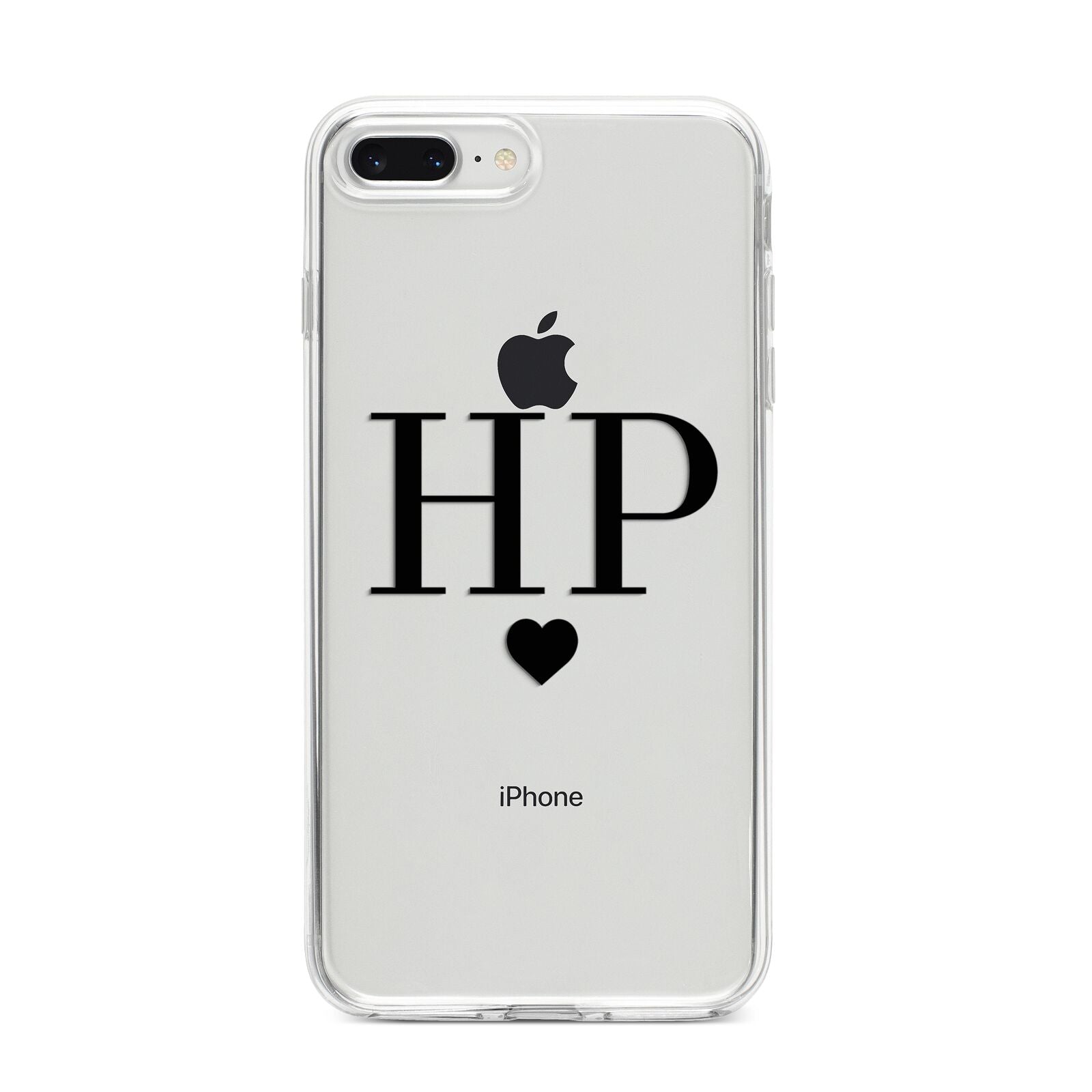 Personalised Black Initials Heart Clear iPhone 8 Plus Bumper Case on Silver iPhone