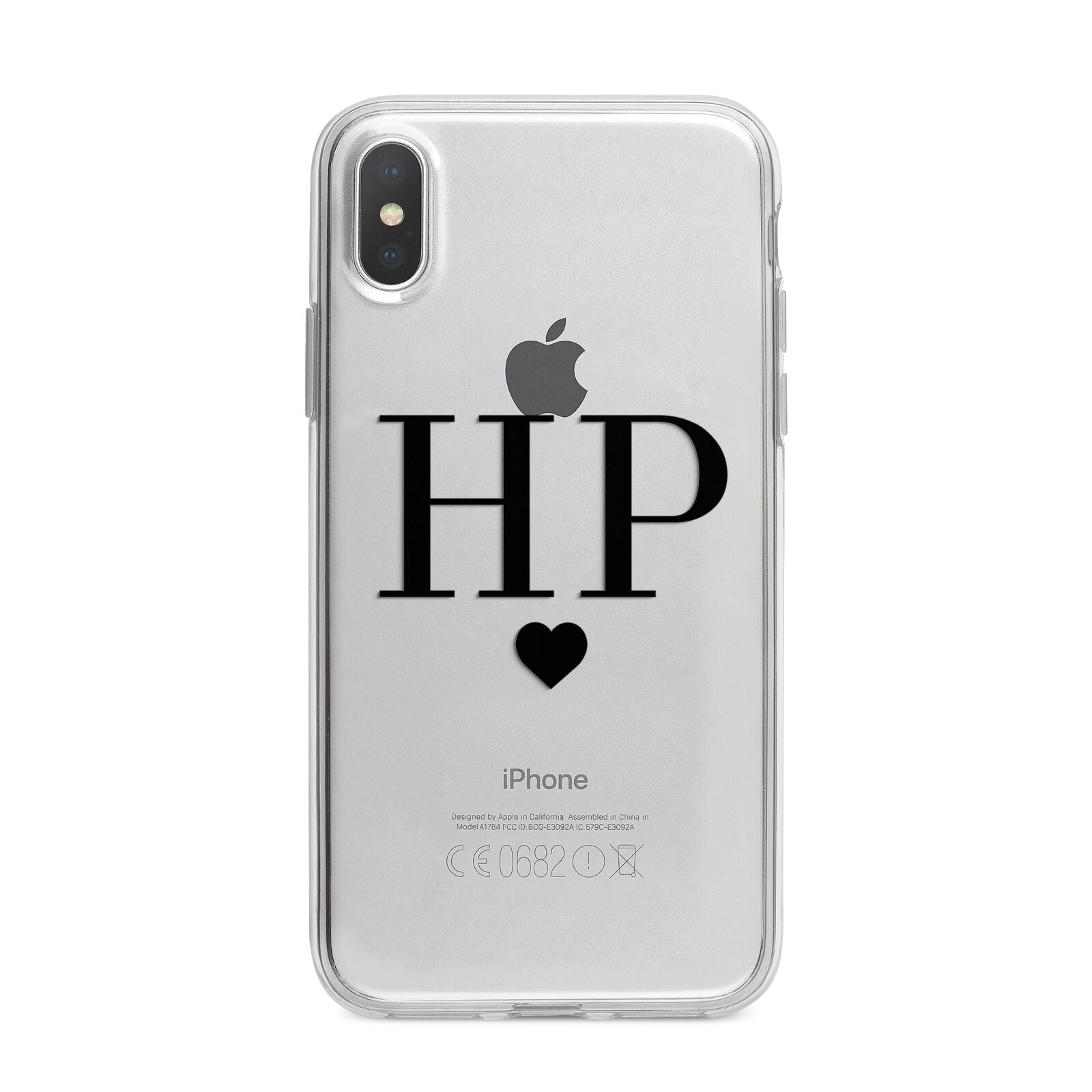 Personalised Black Initials Heart Clear iPhone X Bumper Case on Silver iPhone Alternative Image 1