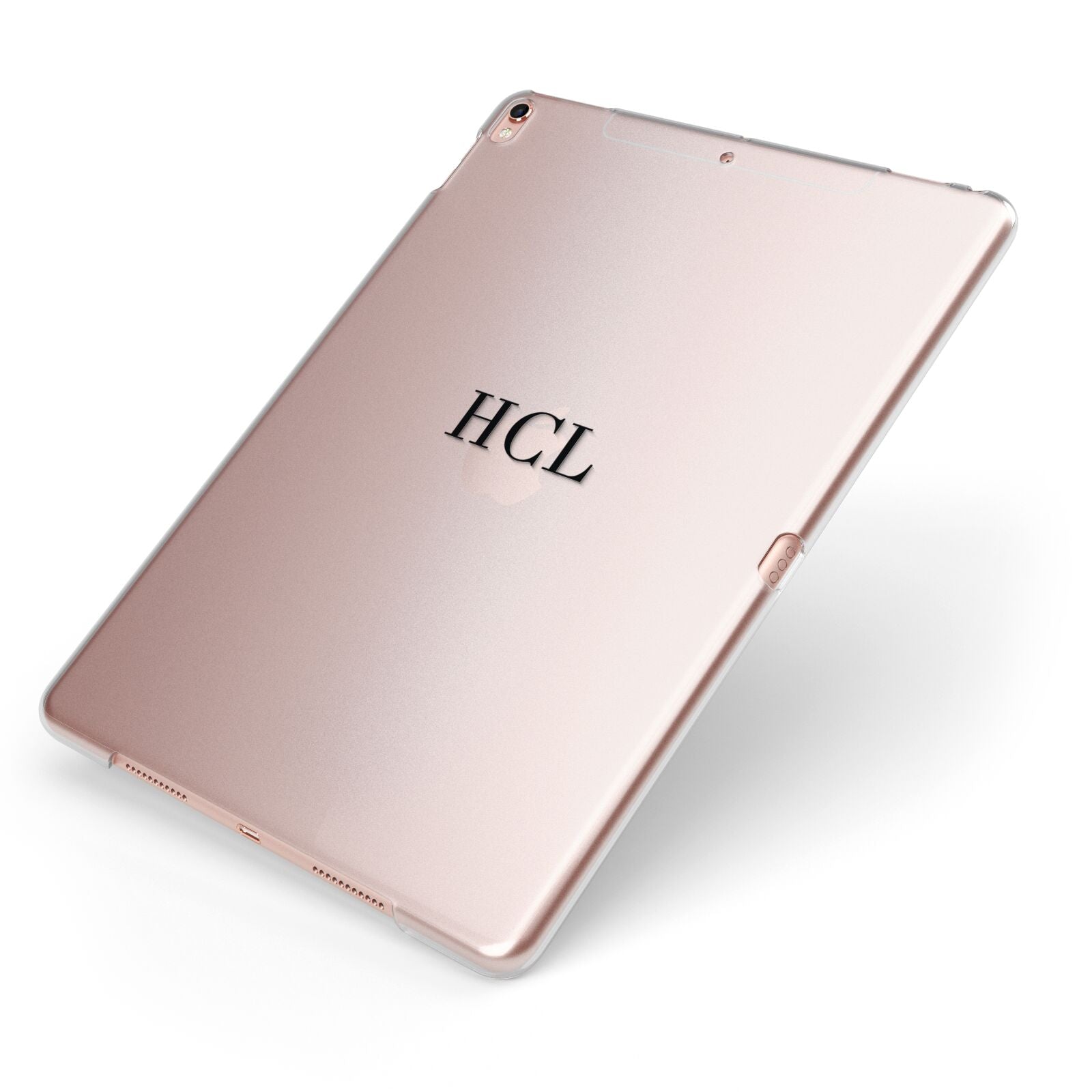 Personalised Black Initials Middle Clear Custom Apple iPad Case on Rose Gold iPad Side View