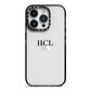 Personalised Black Initials Middle Clear Custom iPhone 14 Pro Black Impact Case on Silver phone