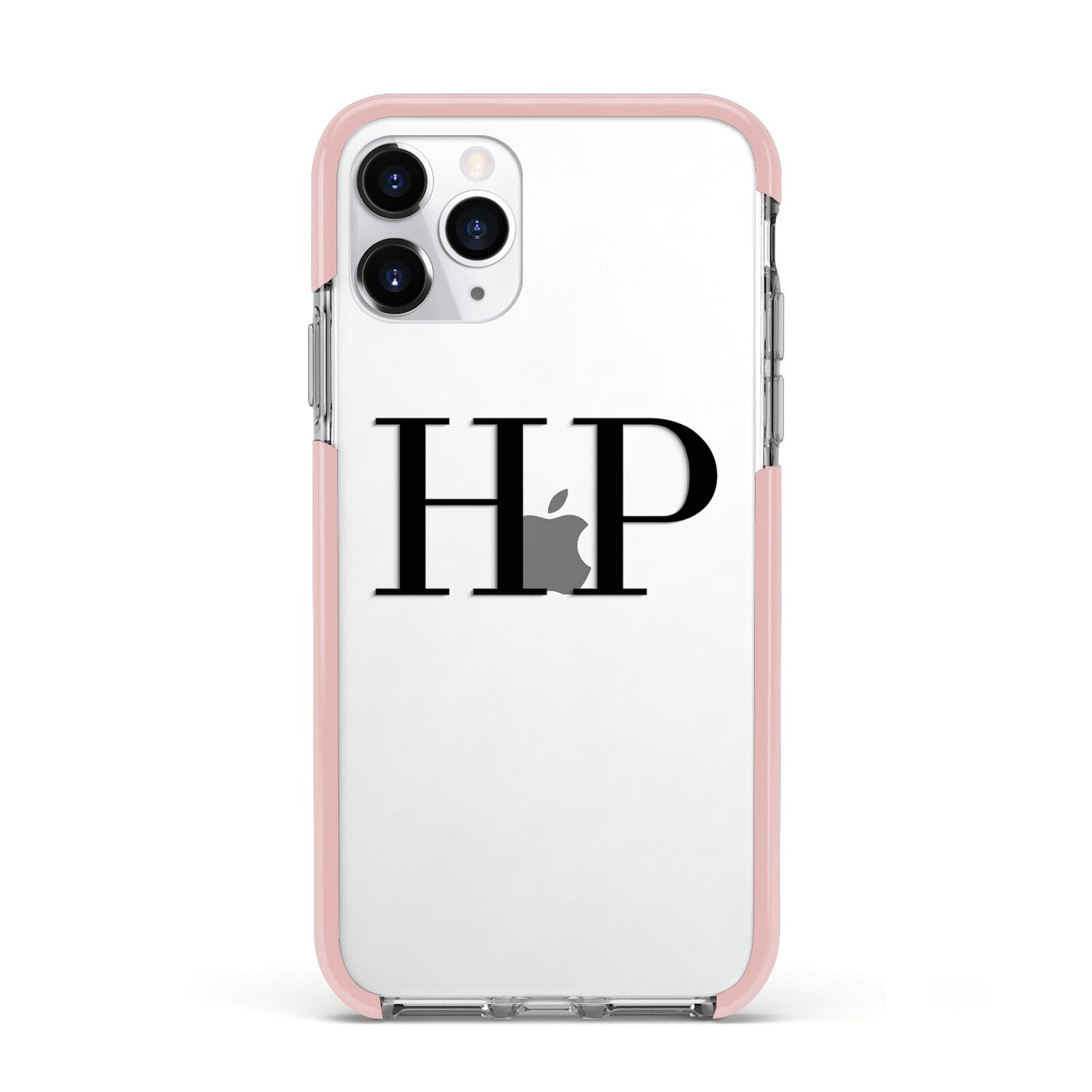 Personalised Black Initials On Clear Apple iPhone 11 Pro in Silver with Pink Impact Case