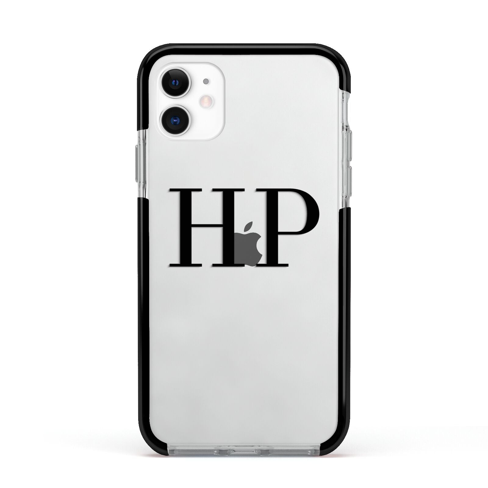 Personalised Black Initials On Clear Apple iPhone 11 in White with Black Impact Case