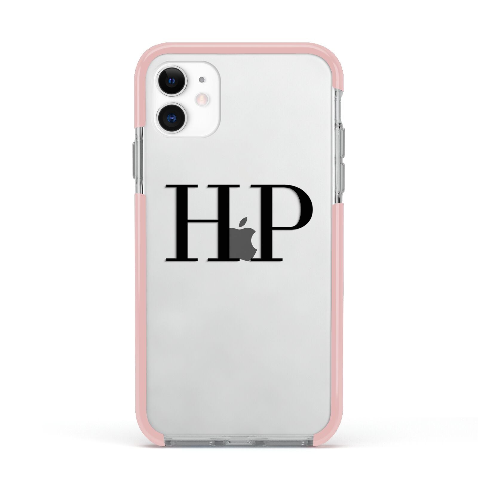 Personalised Black Initials On Clear Apple iPhone 11 in White with Pink Impact Case