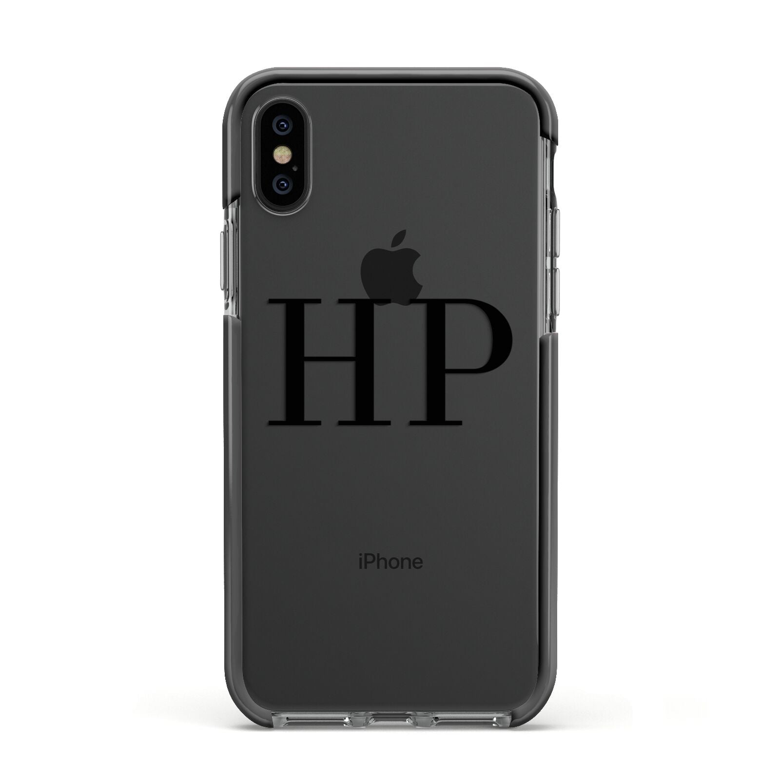Personalised Black Initials On Clear Apple iPhone Xs Impact Case Black Edge on Black Phone