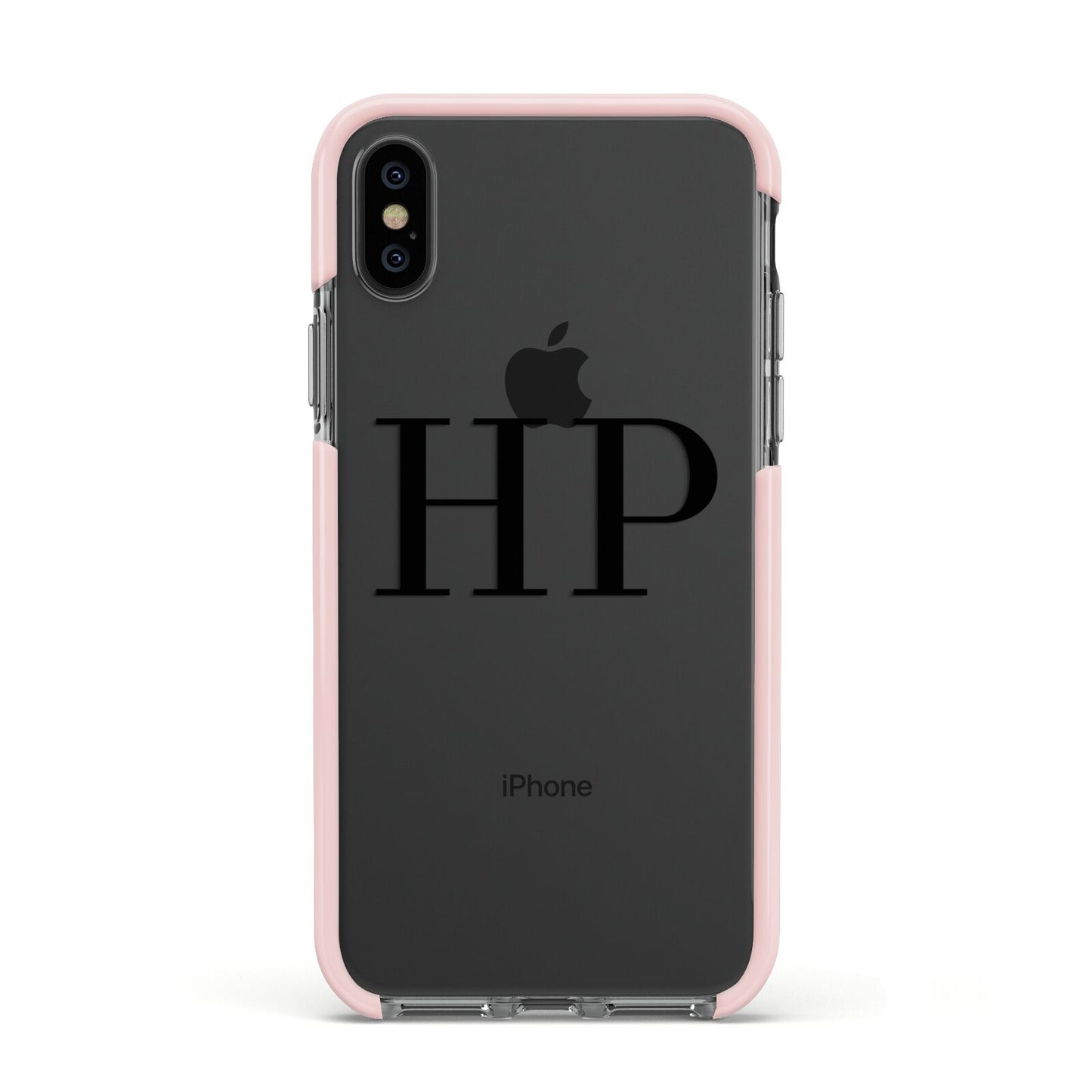 Personalised Black Initials On Clear Apple iPhone Xs Impact Case Pink Edge on Black Phone