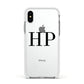 Personalised Black Initials On Clear Apple iPhone Xs Impact Case White Edge on Silver Phone
