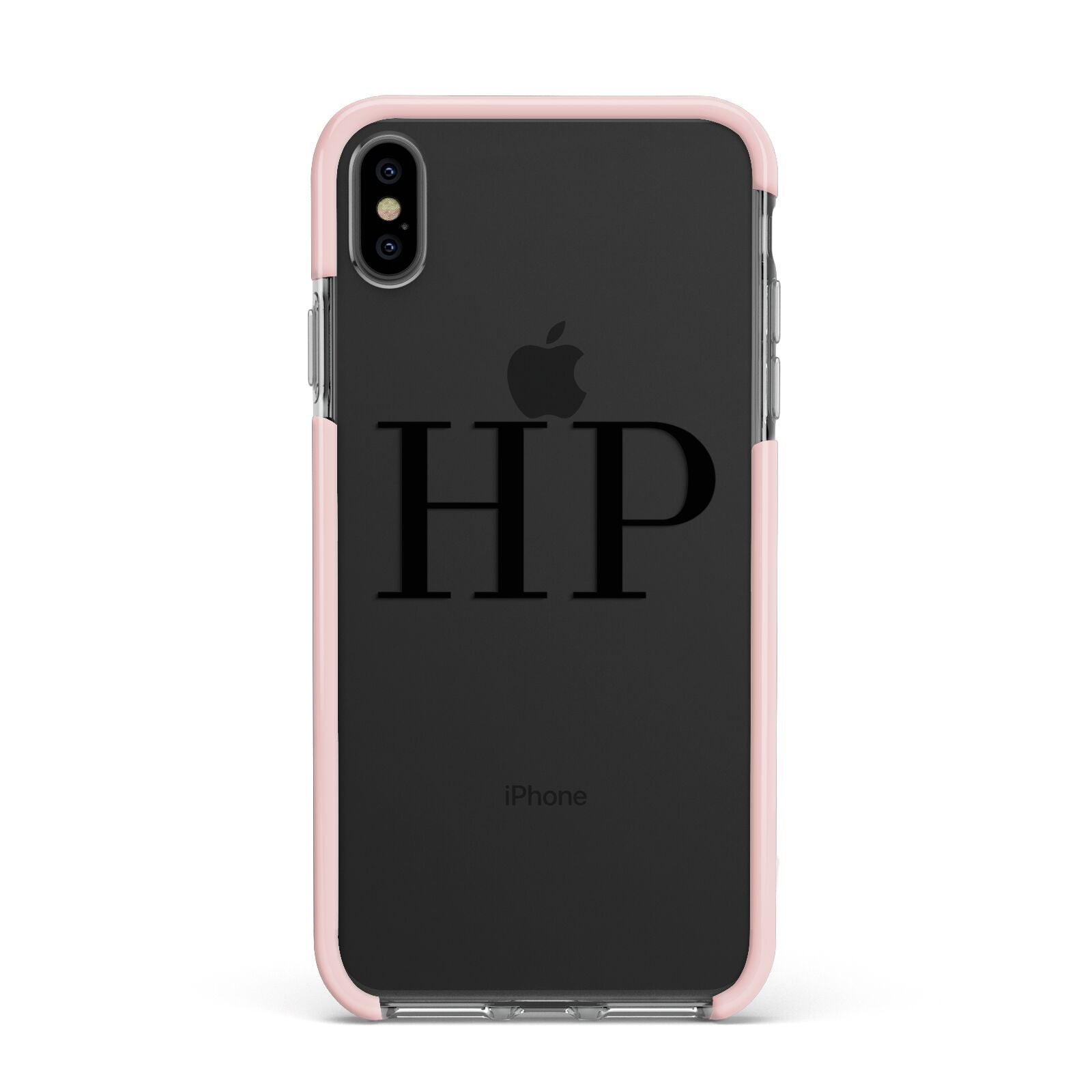 Personalised Black Initials On Clear Apple iPhone Xs Max Impact Case Pink Edge on Black Phone