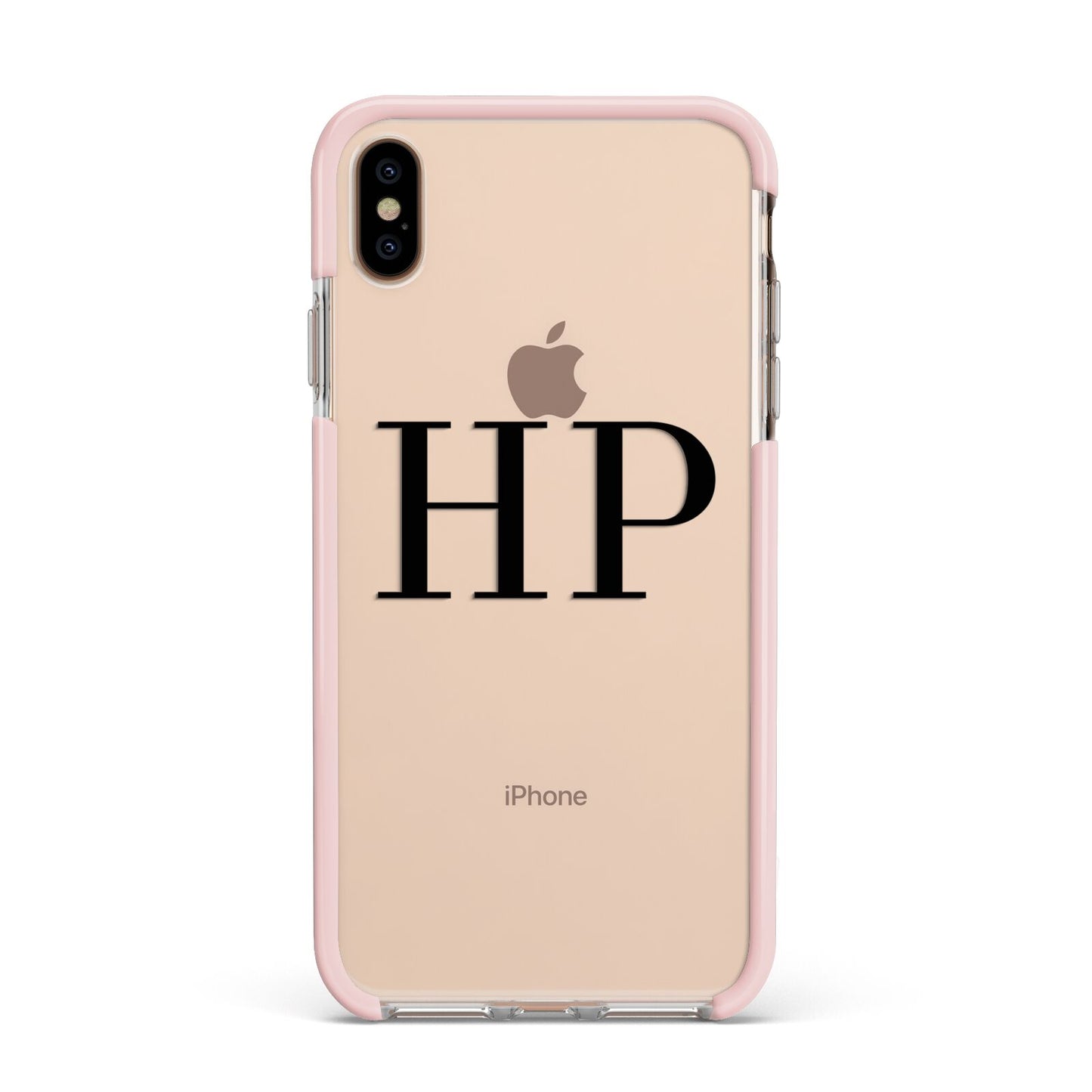 Personalised Black Initials On Clear Apple iPhone Xs Max Impact Case Pink Edge on Gold Phone