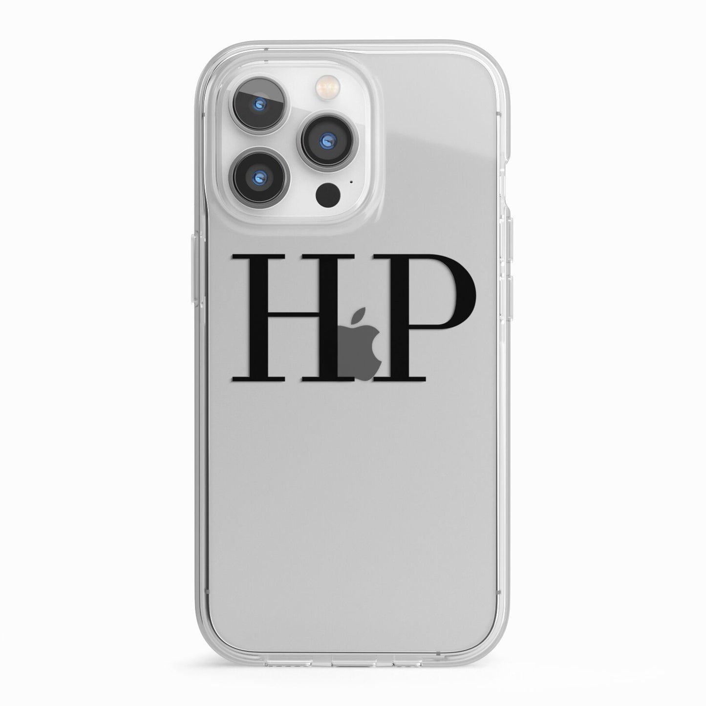 Personalised Black Initials On Clear iPhone 13 Pro TPU Impact Case with White Edges