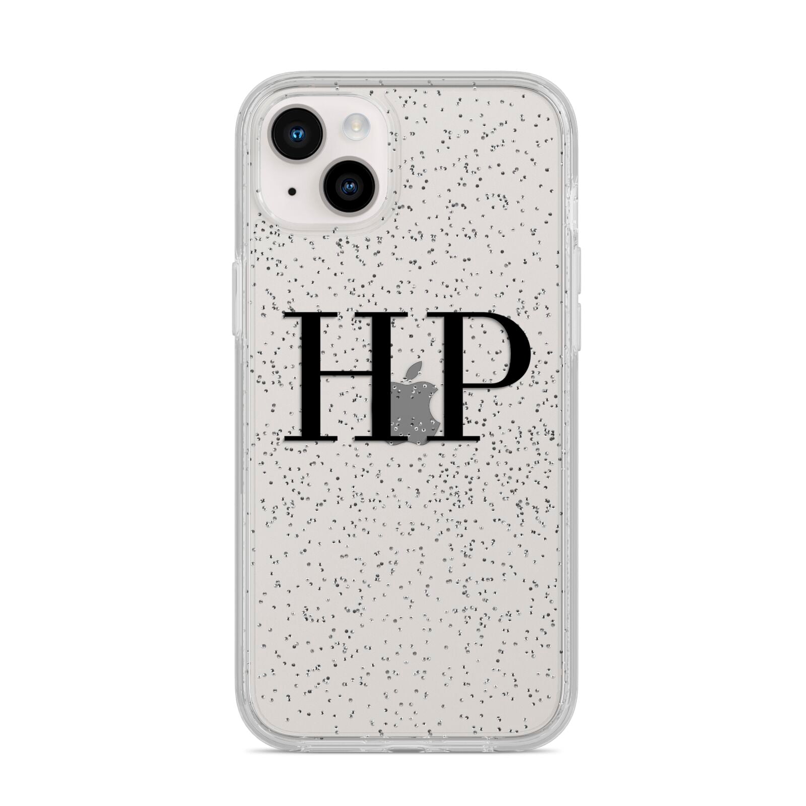 Personalised Black Initials On Clear iPhone 14 Plus Glitter Tough Case Starlight
