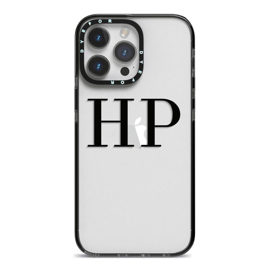 Personalised Black Initials On Clear iPhone 14 Pro Max Black Impact Case on Silver phone