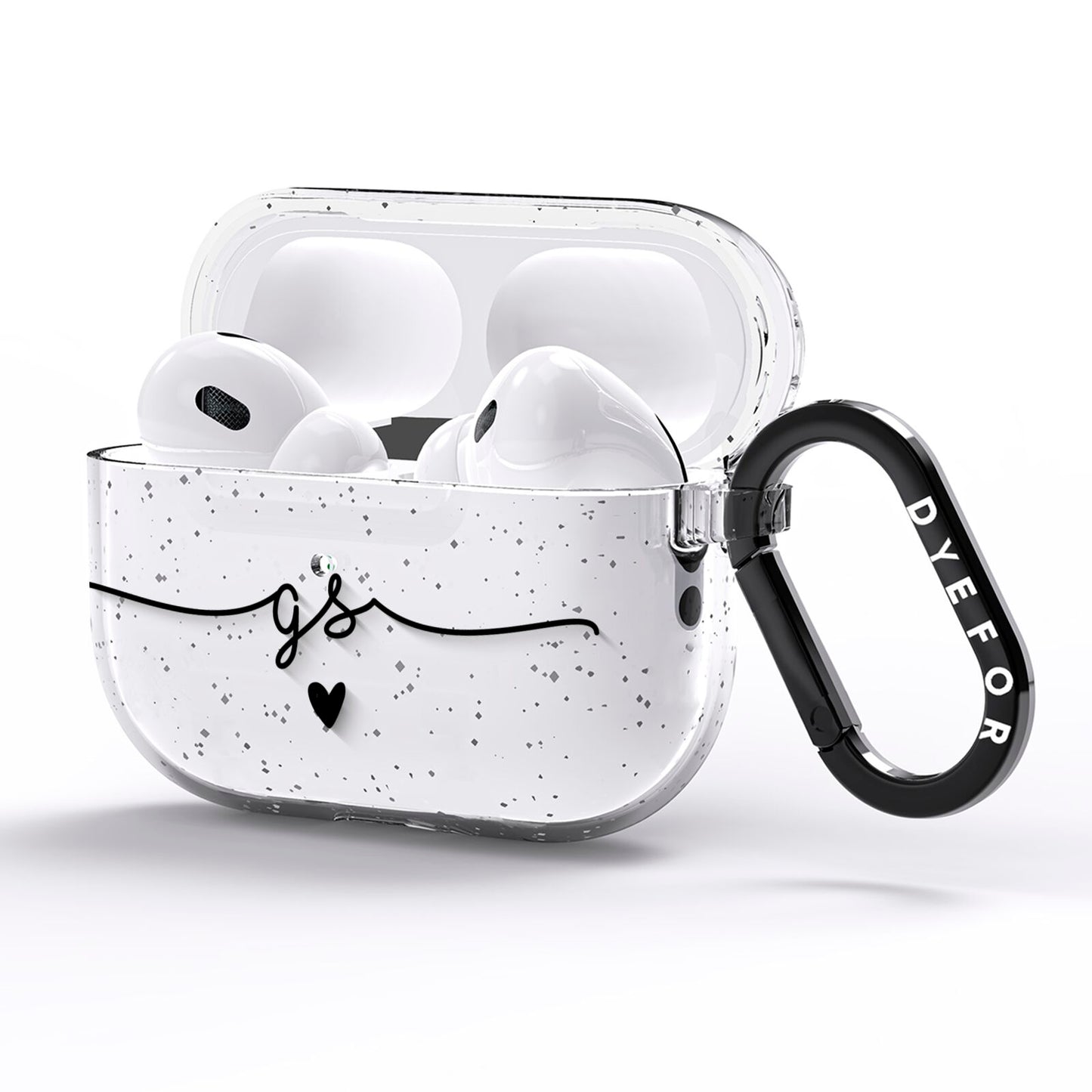 Personalised Black Initials Or Name Clear Custom AirPods Pro Glitter Case Side Image