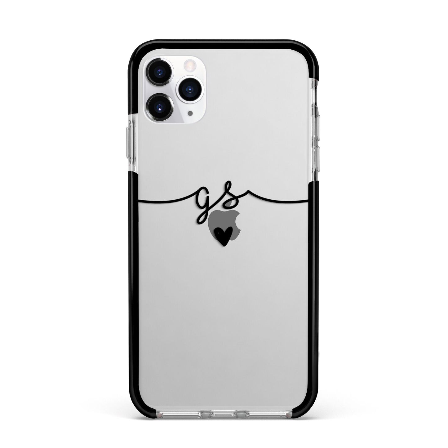 Personalised Black Initials Or Name Clear Custom Apple iPhone 11 Pro Max in Silver with Black Impact Case