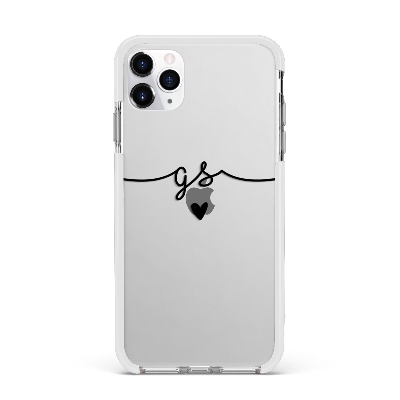 Personalised Black Initials Or Name Clear Custom Apple iPhone 11 Pro Max in Silver with White Impact Case