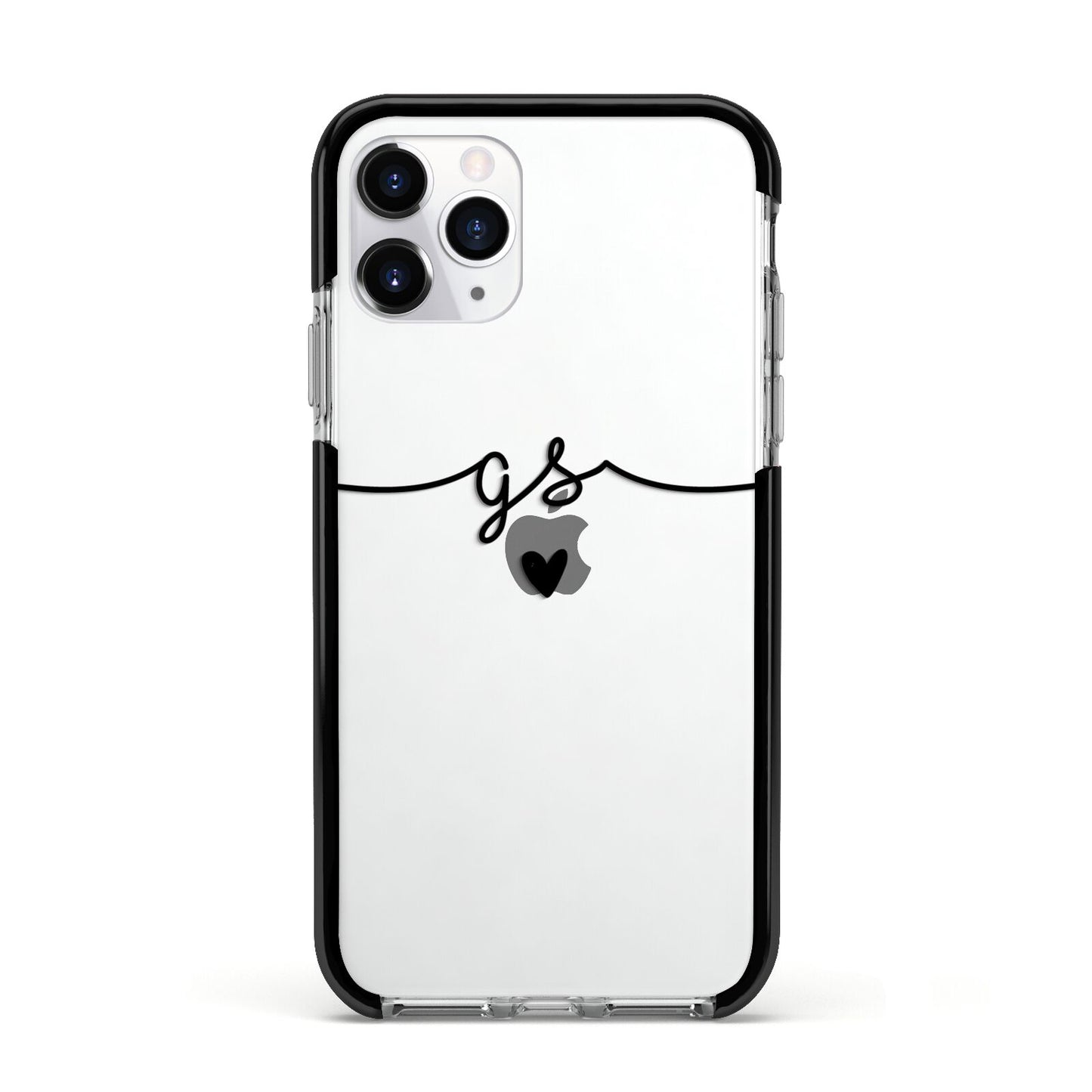 Personalised Black Initials Or Name Clear Custom Apple iPhone 11 Pro in Silver with Black Impact Case