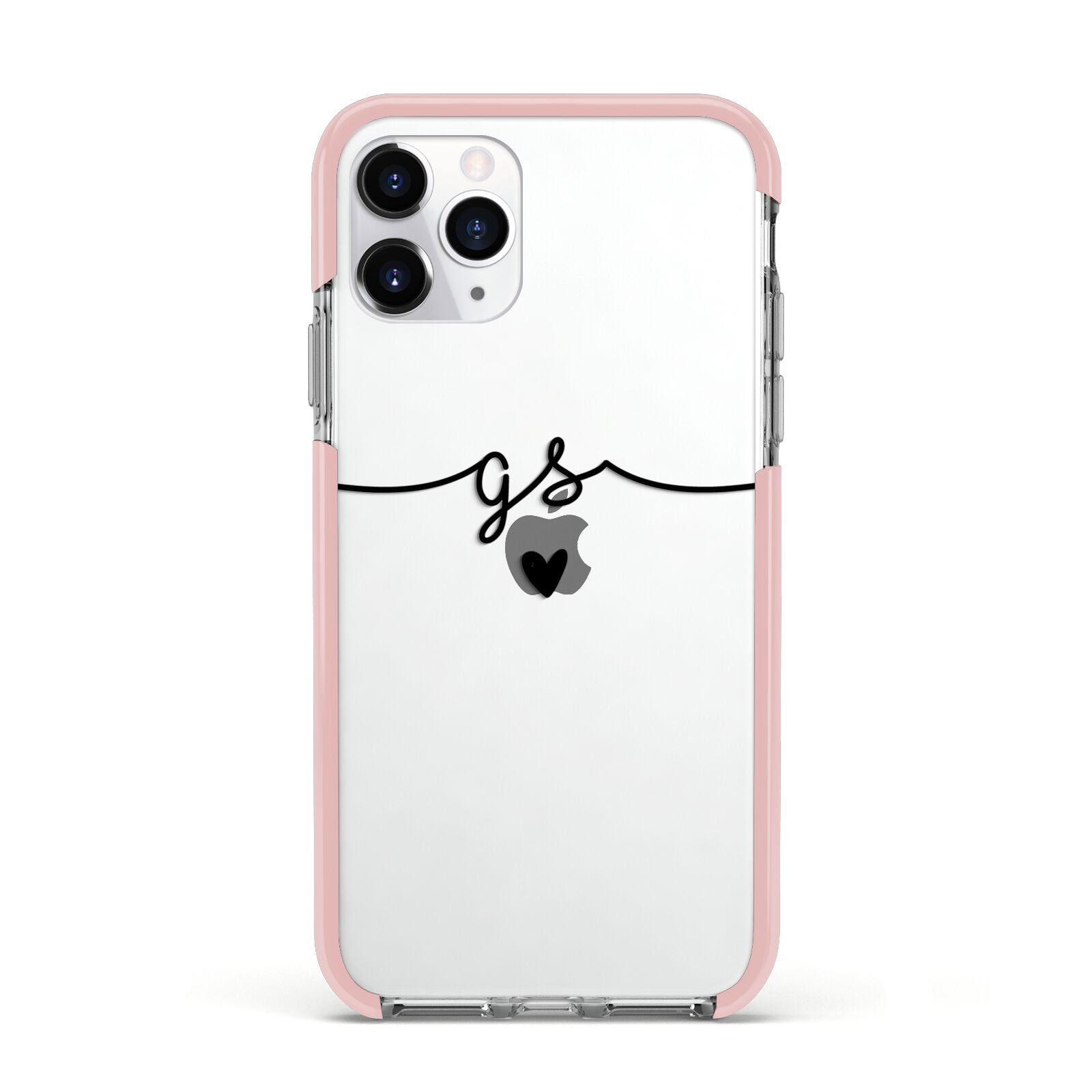 Personalised Black Initials Or Name Clear Custom Apple iPhone 11 Pro in Silver with Pink Impact Case