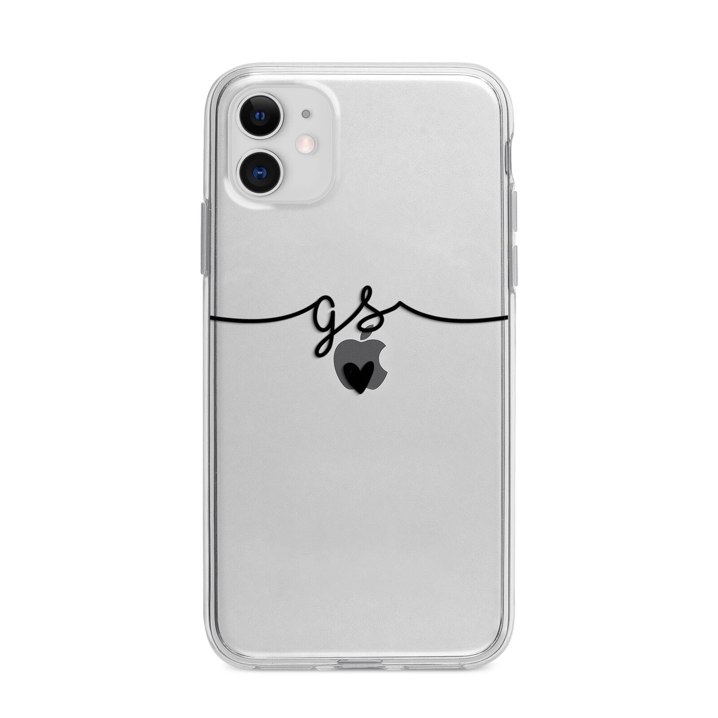 Personalised Black Initials Or Name Clear Custom Apple iPhone 11 in White with Bumper Case
