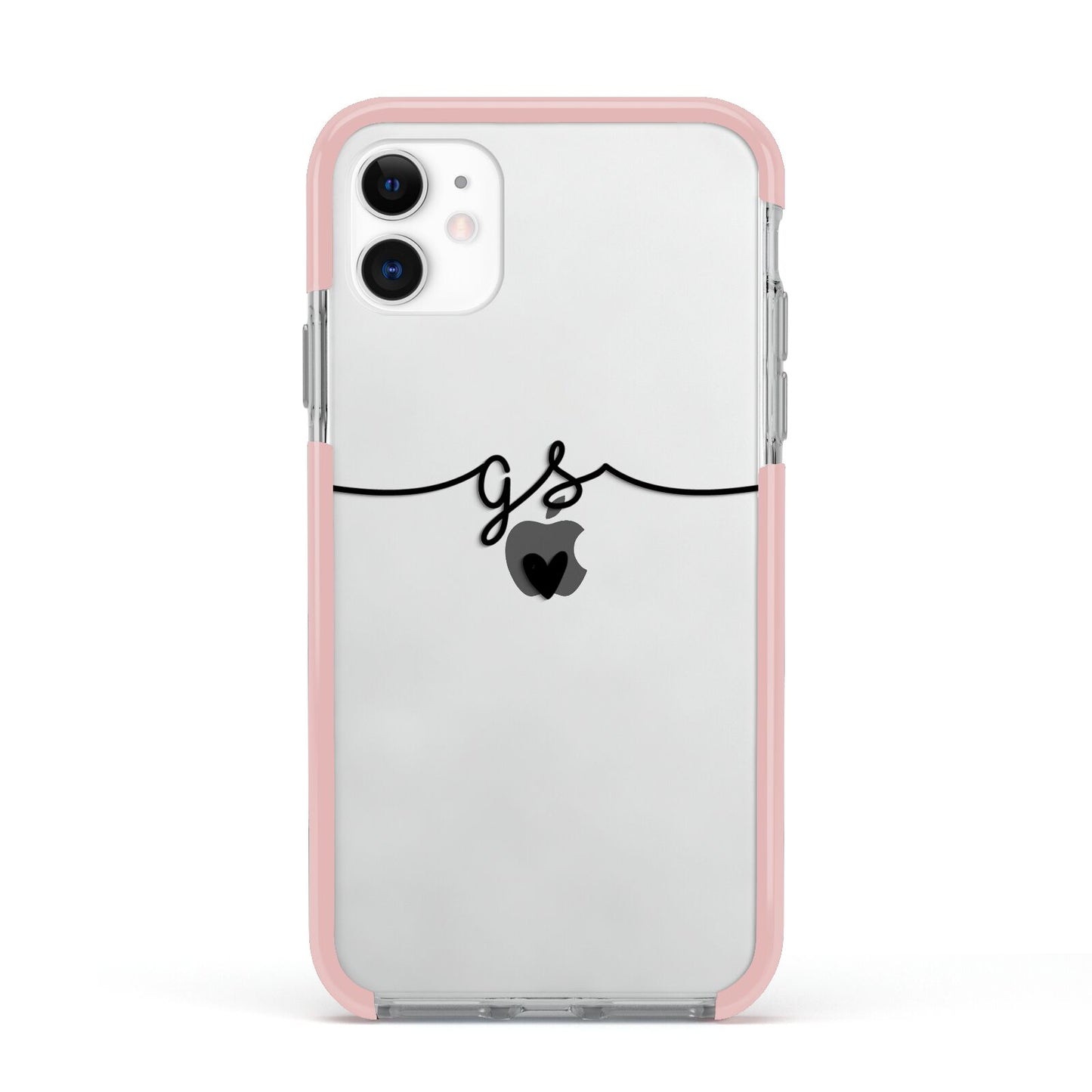 Personalised Black Initials Or Name Clear Custom Apple iPhone 11 in White with Pink Impact Case