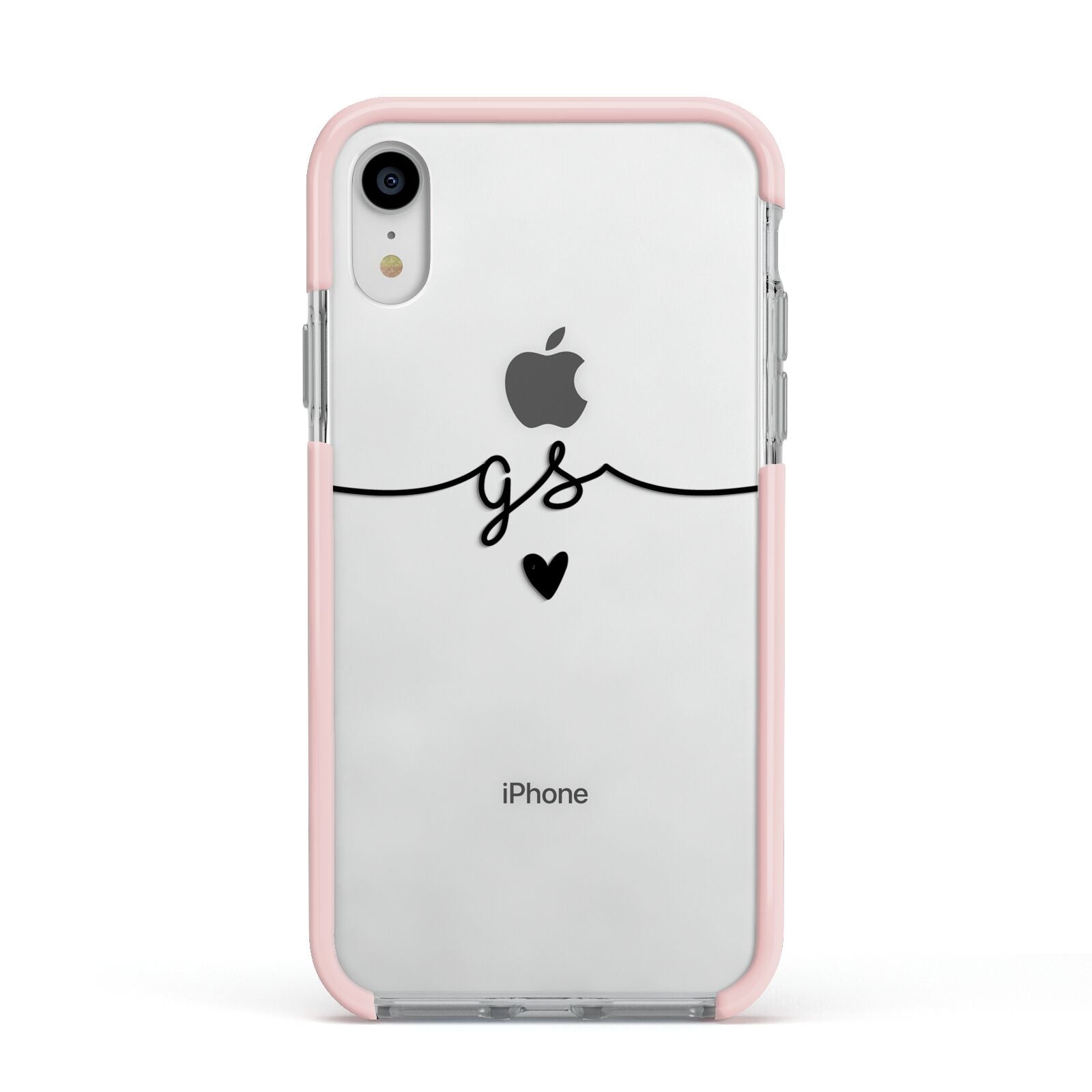 Personalised Black Initials Or Name Clear Custom Apple iPhone XR Impact Case Pink Edge on Silver Phone
