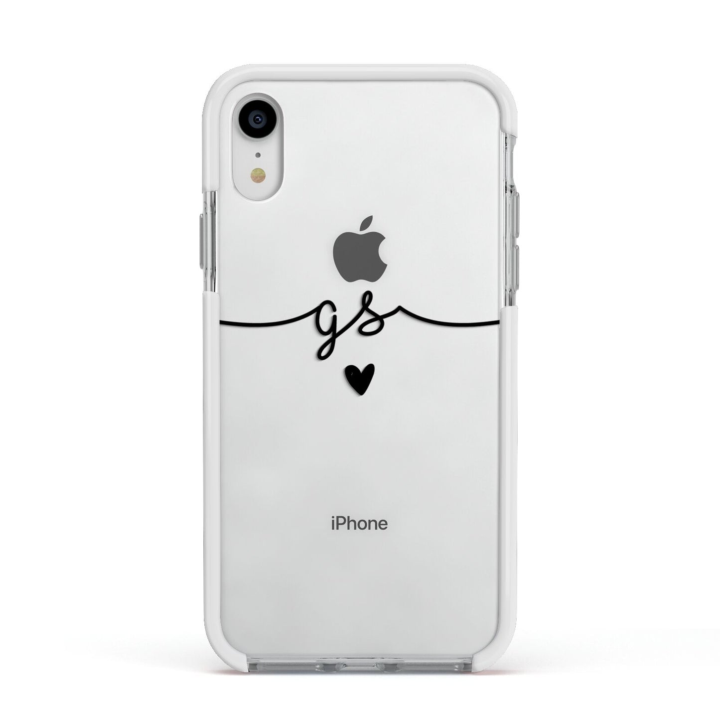 Personalised Black Initials Or Name Clear Custom Apple iPhone XR Impact Case White Edge on Silver Phone