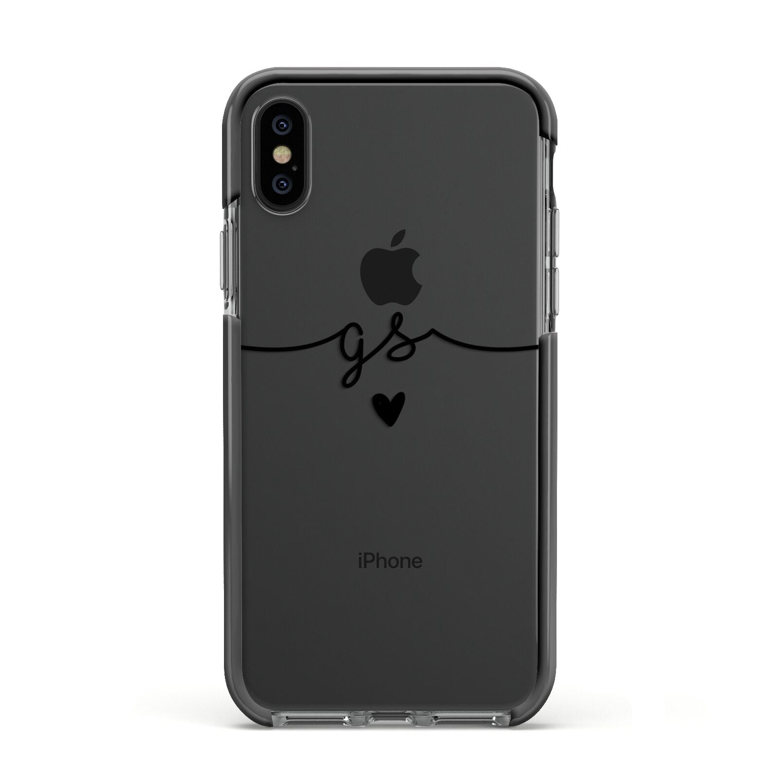 Personalised Black Initials Or Name Clear Custom Apple iPhone Xs Impact Case Black Edge on Black Phone
